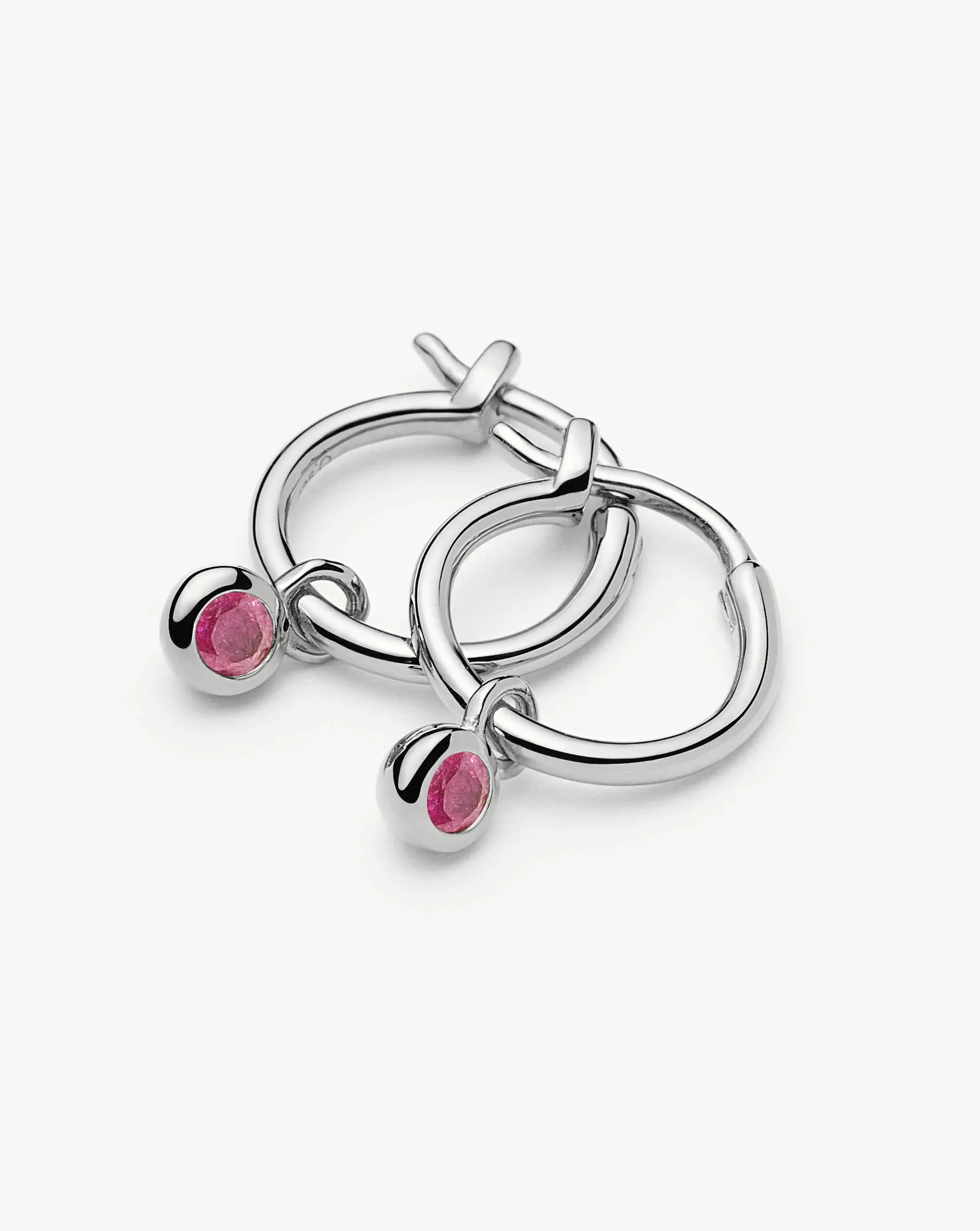 October Birthstone Mini Charm Hoop Earrings | Sterling Silver/Pink Tourmaline - Image 4
