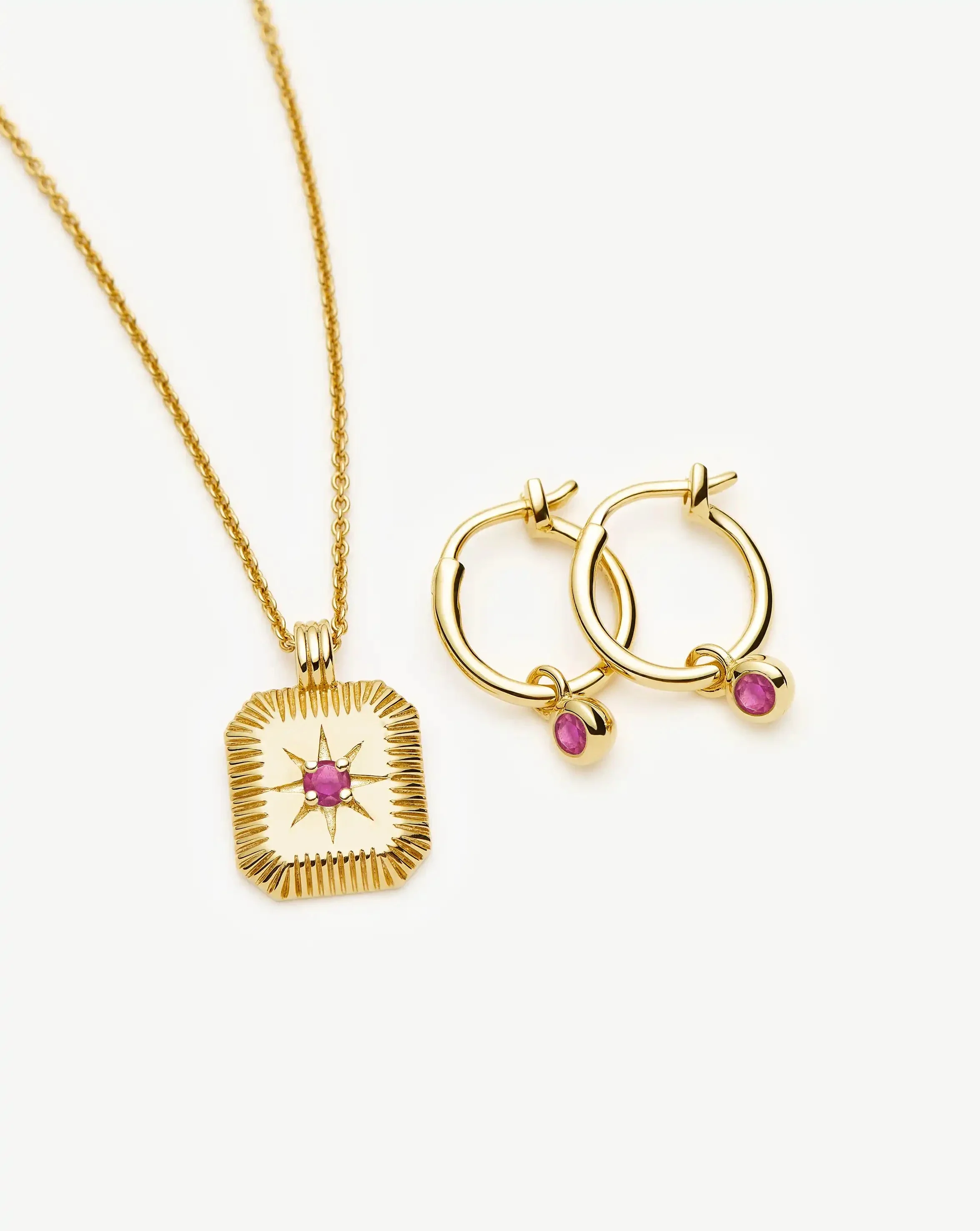 October Birthstone Necklace & Charm Earrings Set | 18ct Gold Vermeil/Pink Tourmaline - Image 4