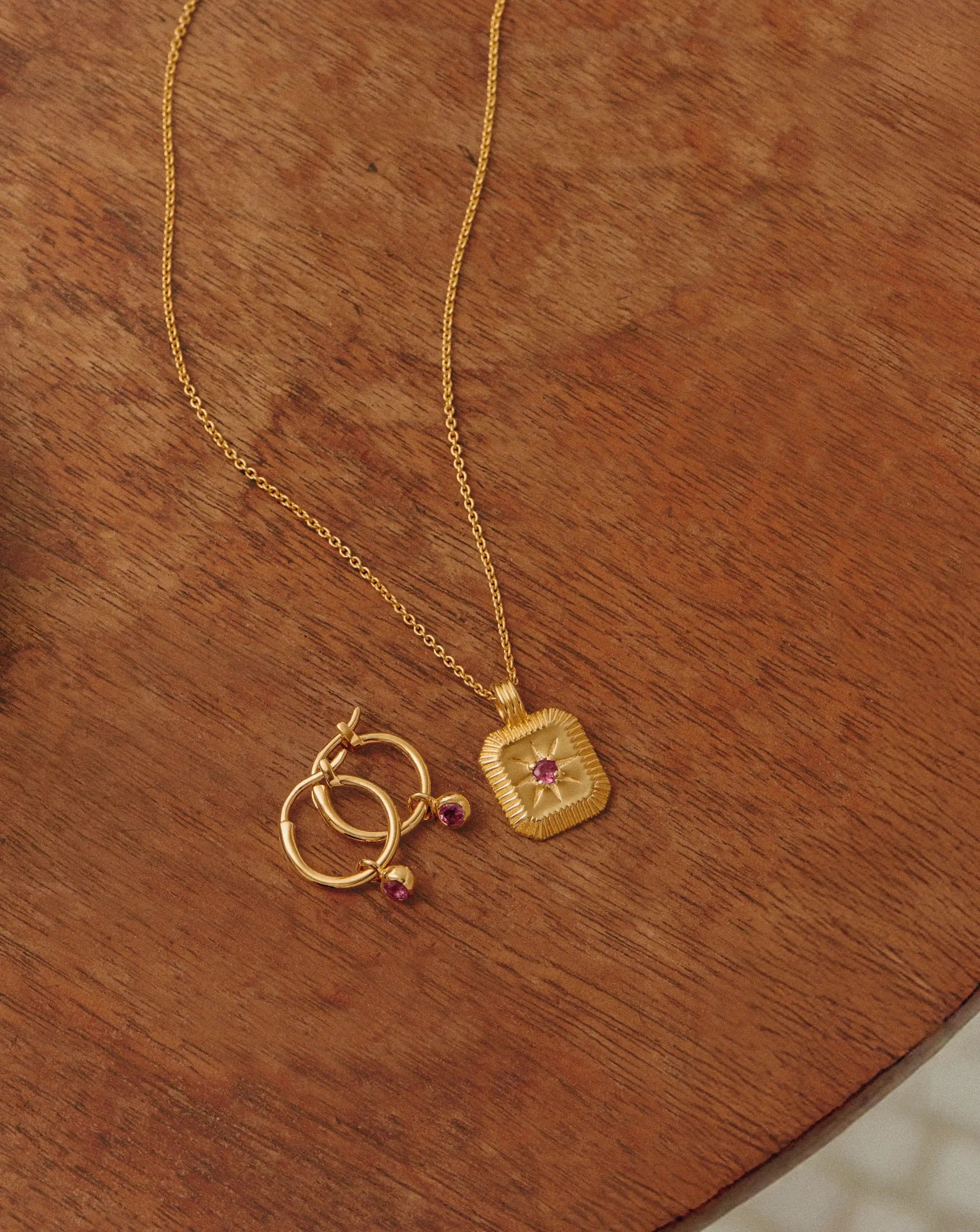 October Birthstone Necklace & Charm Earrings Set | 18ct Gold Vermeil/Pink Tourmaline - Image 5
