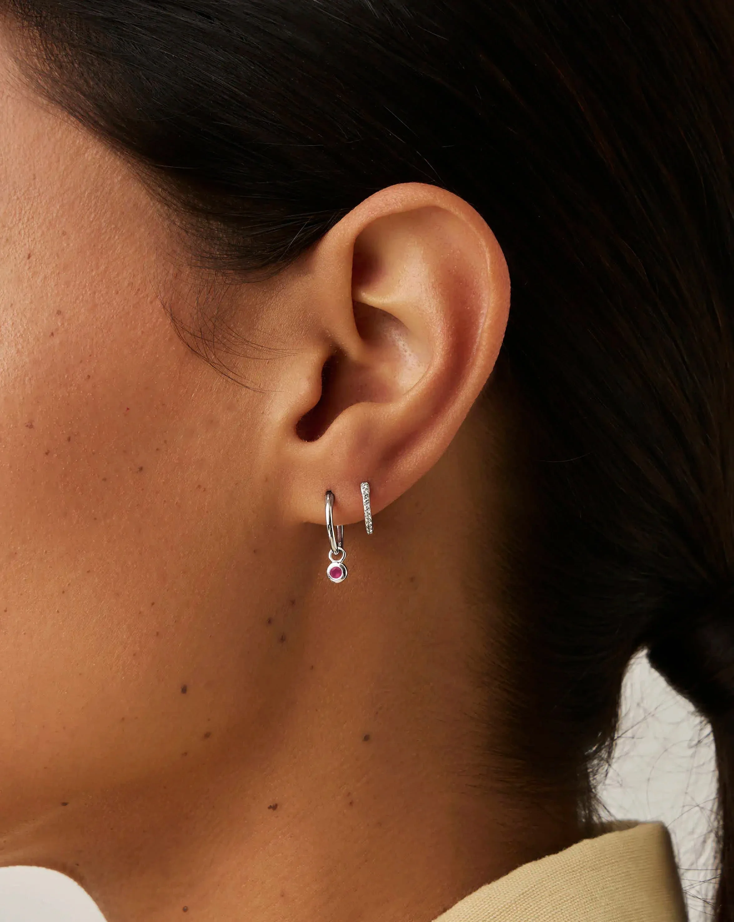 October Birthstone Necklace & Charm Earrings Set | Sterling Silver/Pink Tourmaline - Image 2