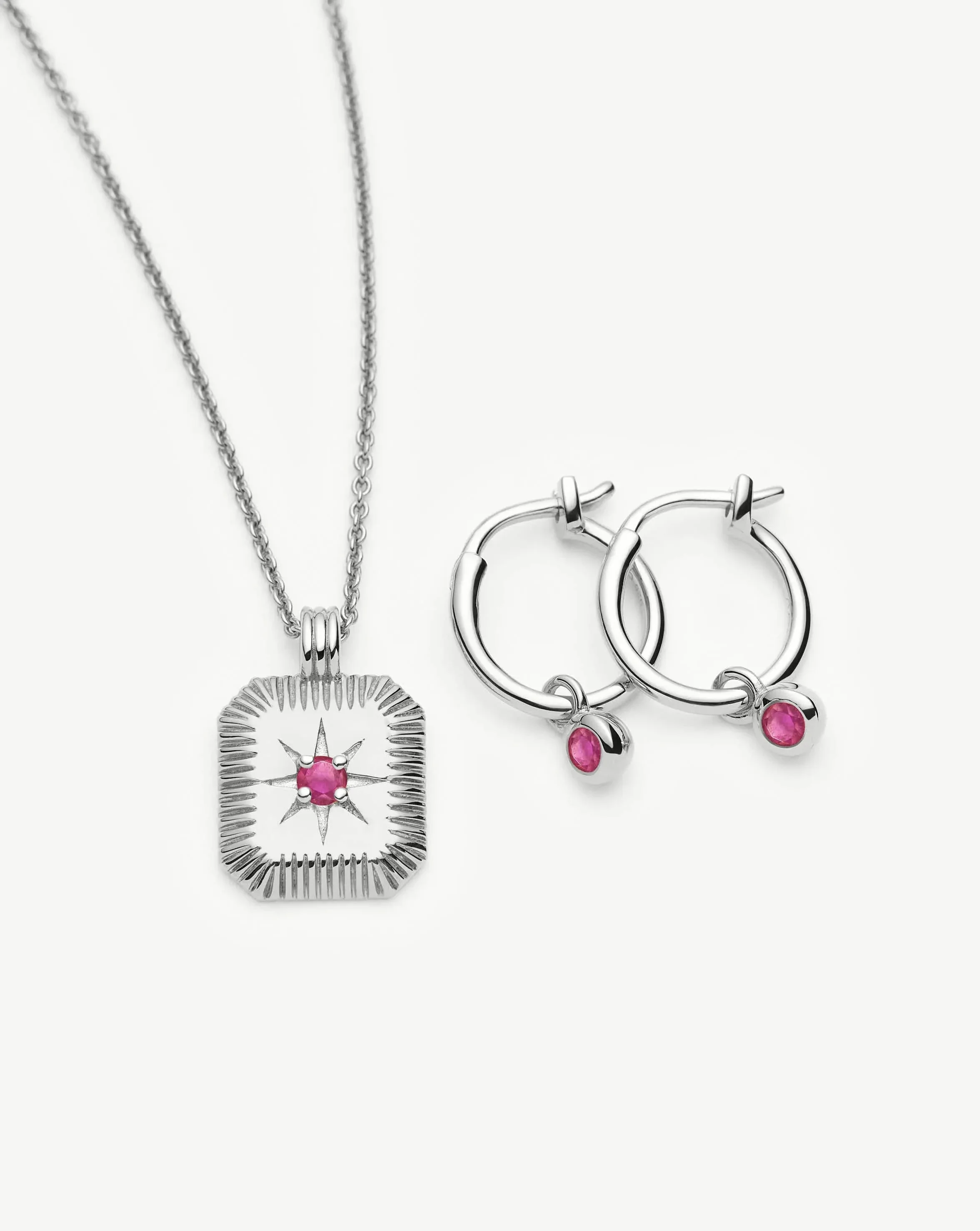 October Birthstone Necklace & Charm Earrings Set | Sterling Silver/Pink Tourmaline - Image 4