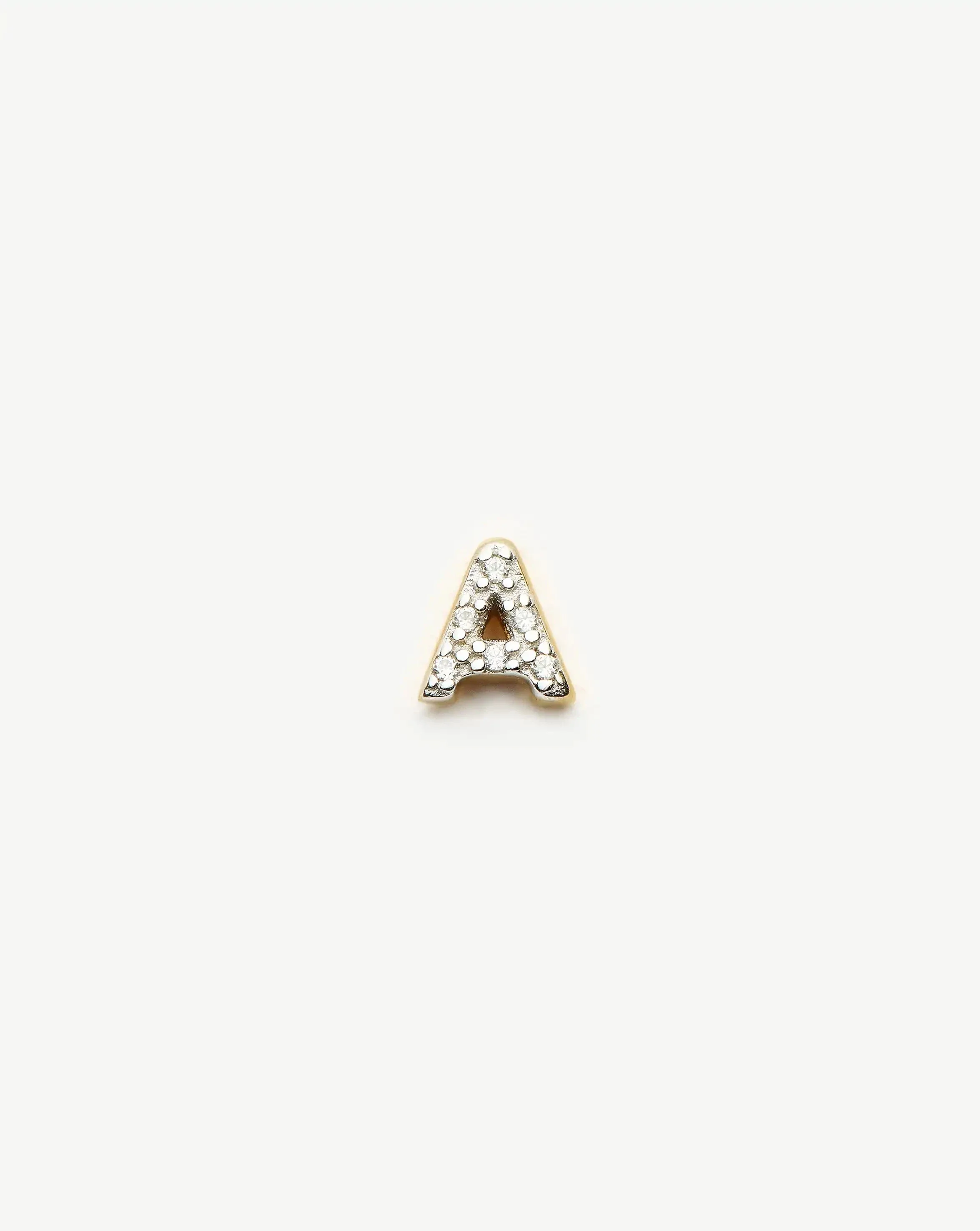 Pave Initial Single Stud Earring - Initial A | 18ct Gold Vermeil/Cubic Zirconia - Image 4