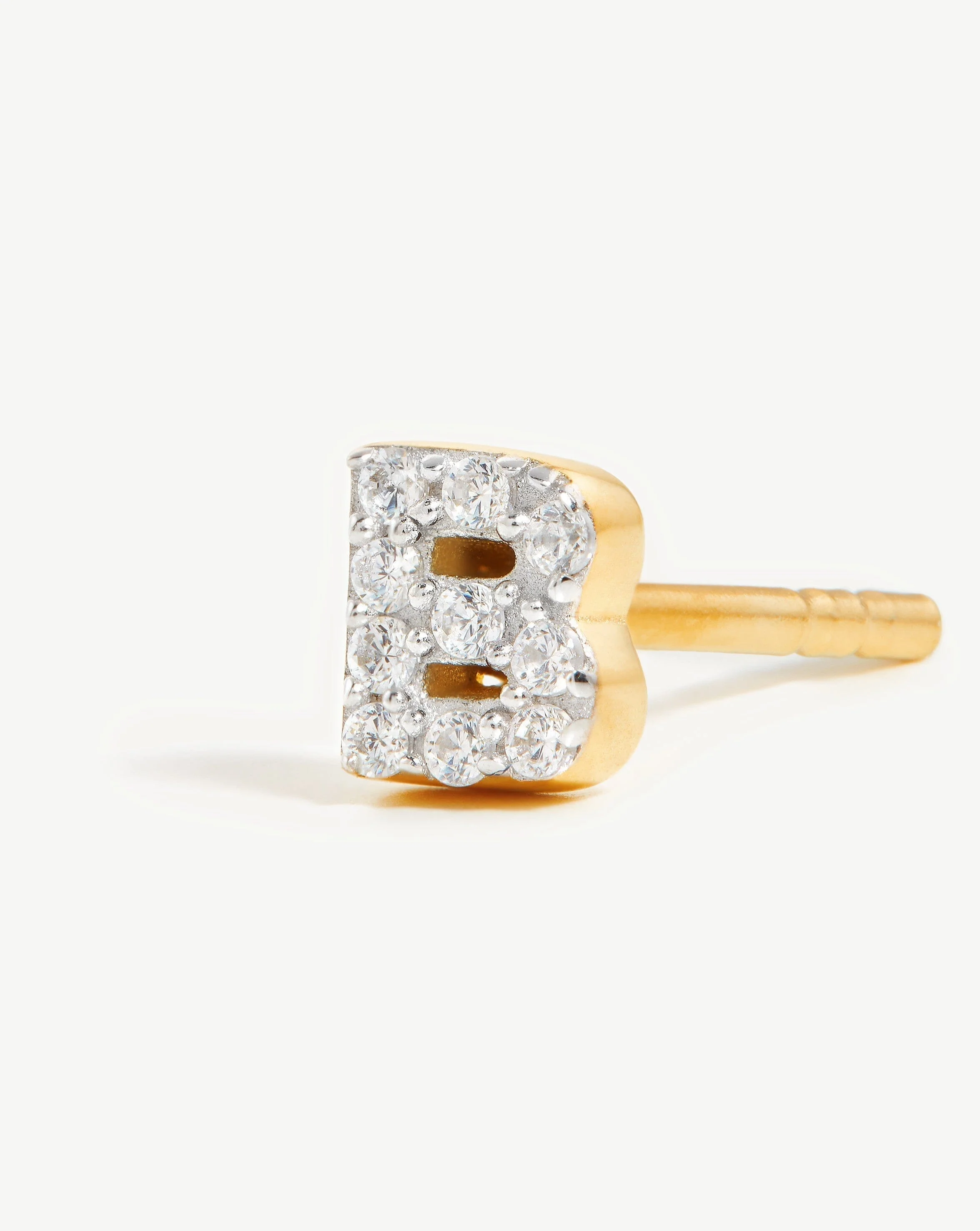 Pave Initial Single Stud Earring - Initial B | 18ct Gold Vermeil/Cubic Zirconia - Image 2