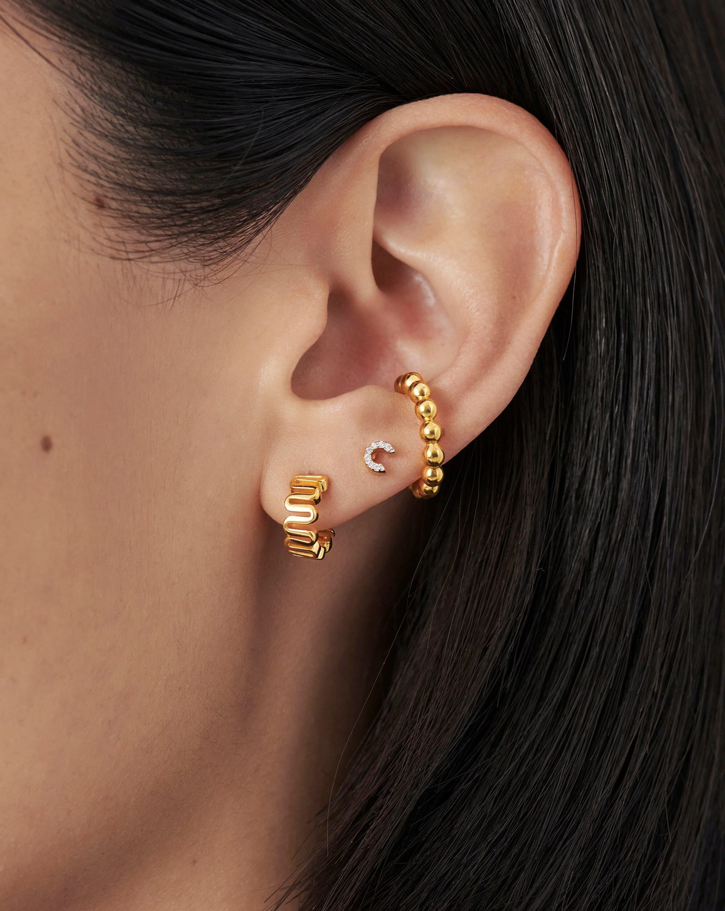 Pave Initial Single Stud Earring - Initial C | 18ct Gold Vermeil/Cubic Zirconia - Image 3