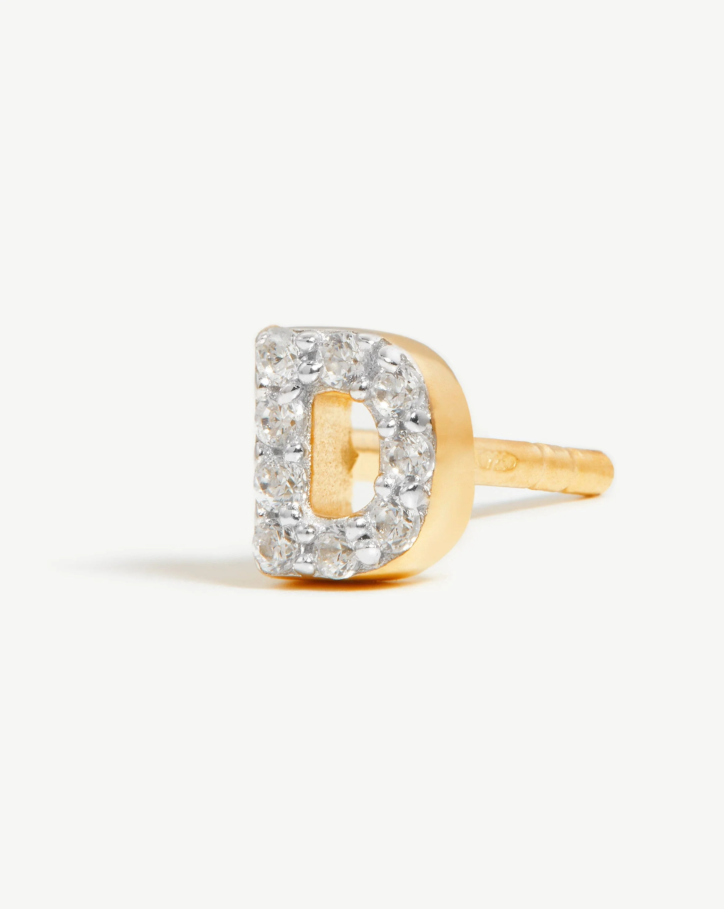 Pave Initial Single Stud Earring - Initial D | 18ct Gold Vermeil/Cubic Zirconia - Image 2