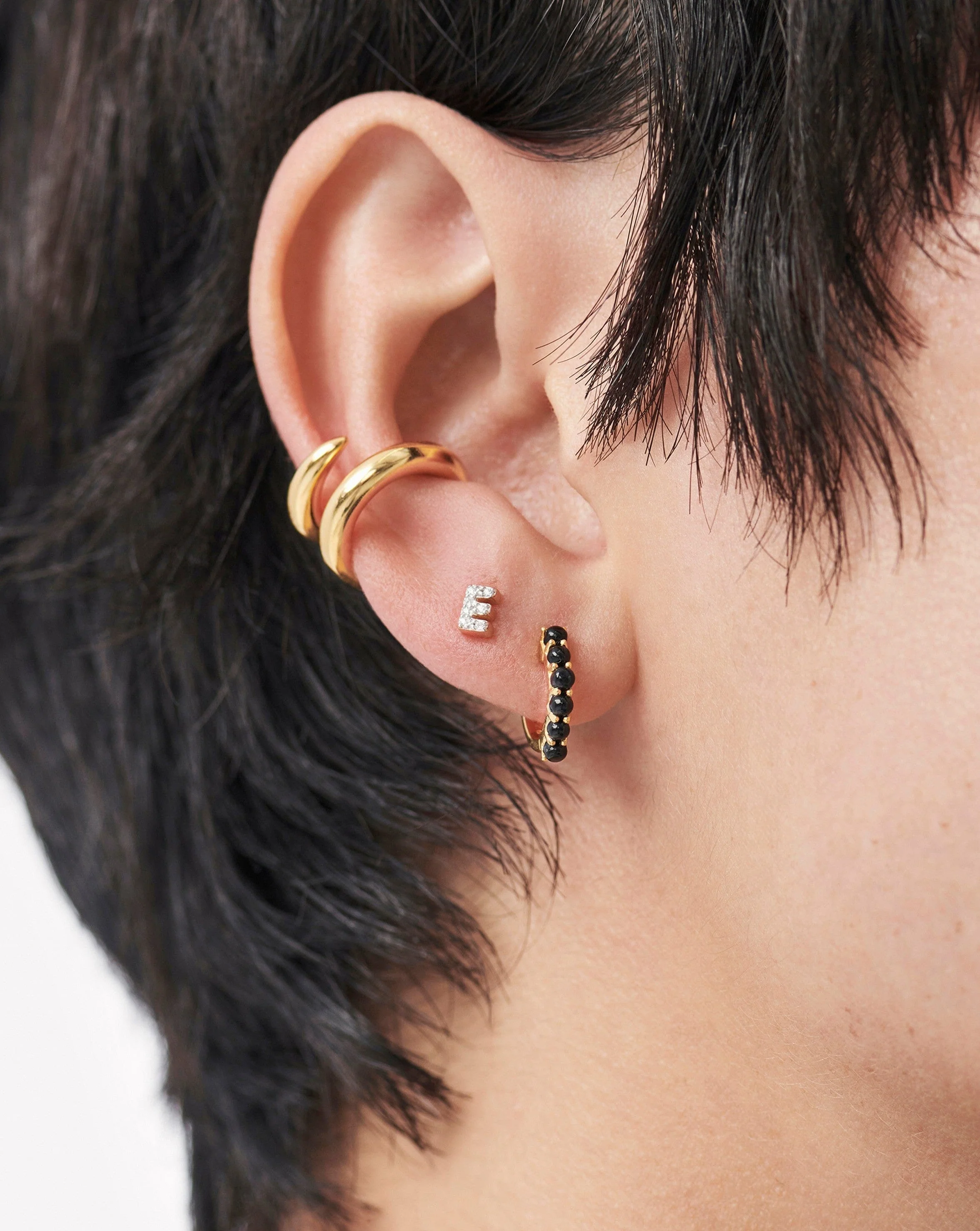Pave Initial Single Stud Earring - Initial E | 18ct Gold Vermeil/Cubic Zirconia - Image 2