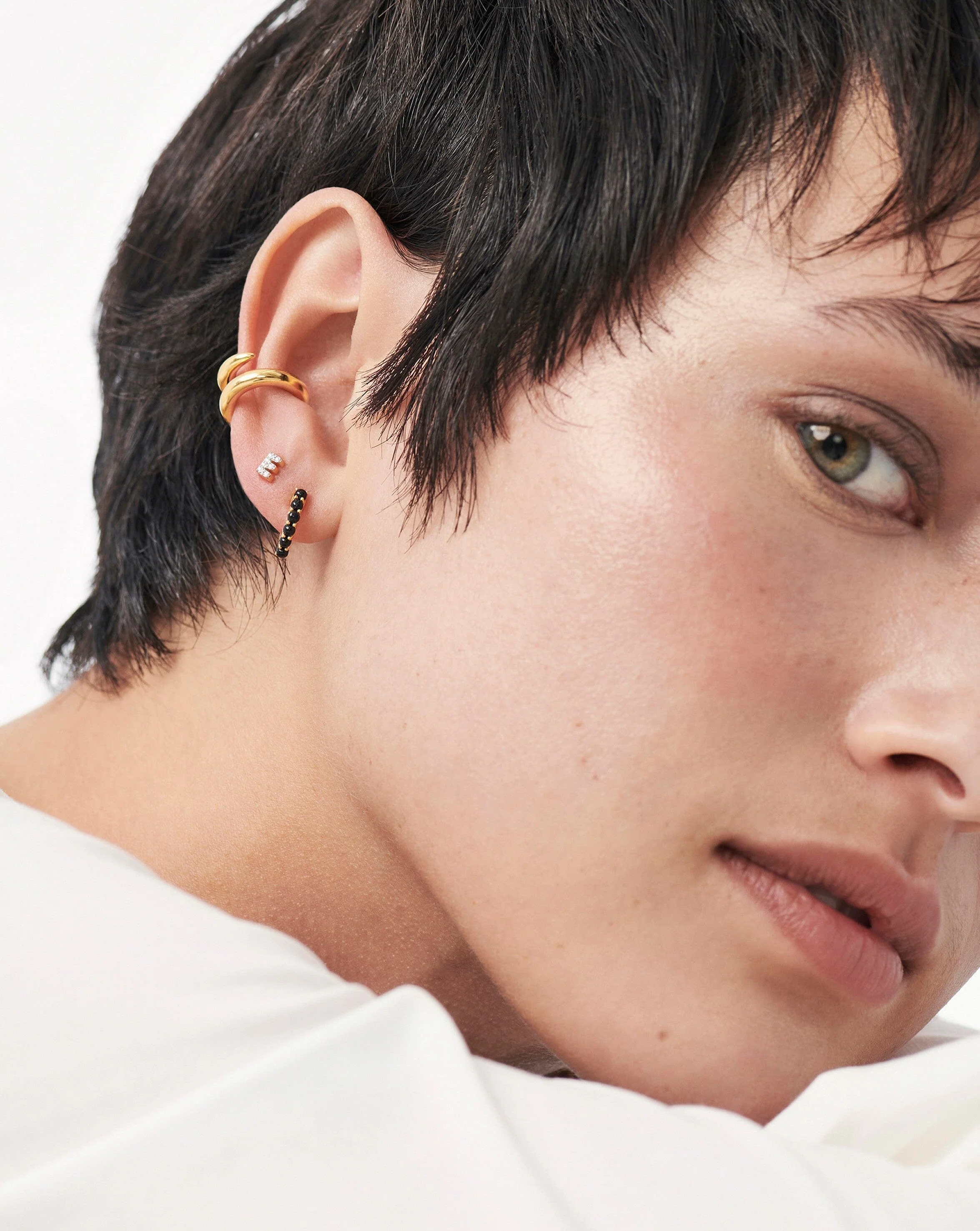 Pave Initial Single Stud Earring - Initial E | 18ct Gold Vermeil/Cubic Zirconia - Image 3