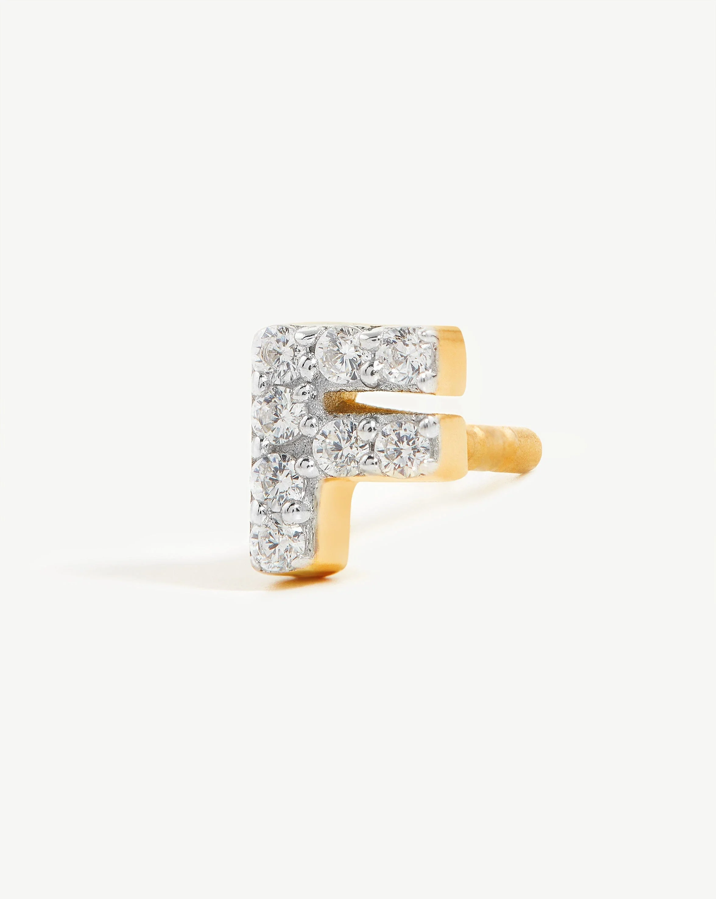 Pave Initial Single Stud Earring - Initial F | 18ct Gold Vermeil/Cubic Zirconia - Image 2