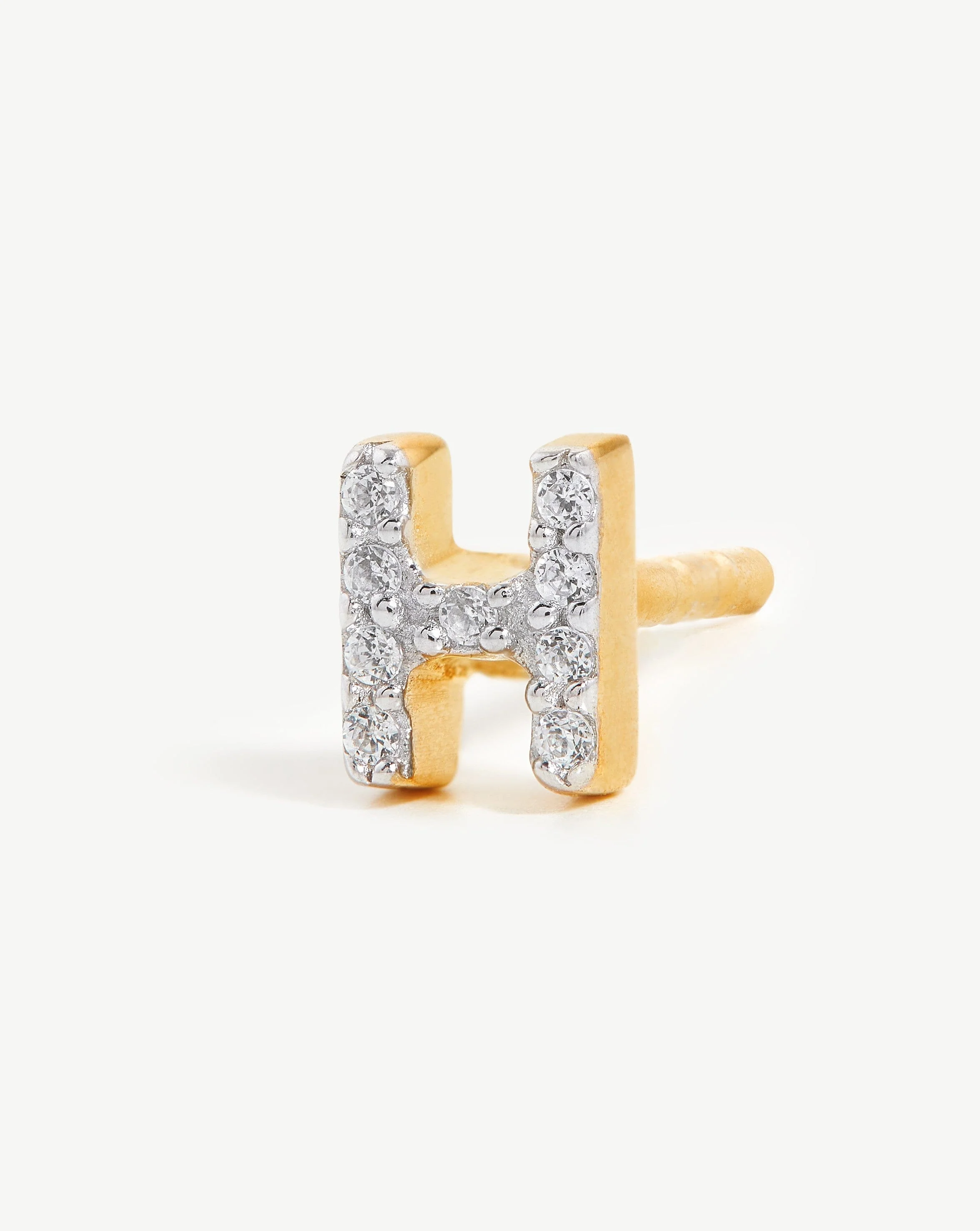 Pave Initial Single Stud Earring - Initial H | 18ct Gold Vermeil/Cubic Zirconia - Image 2
