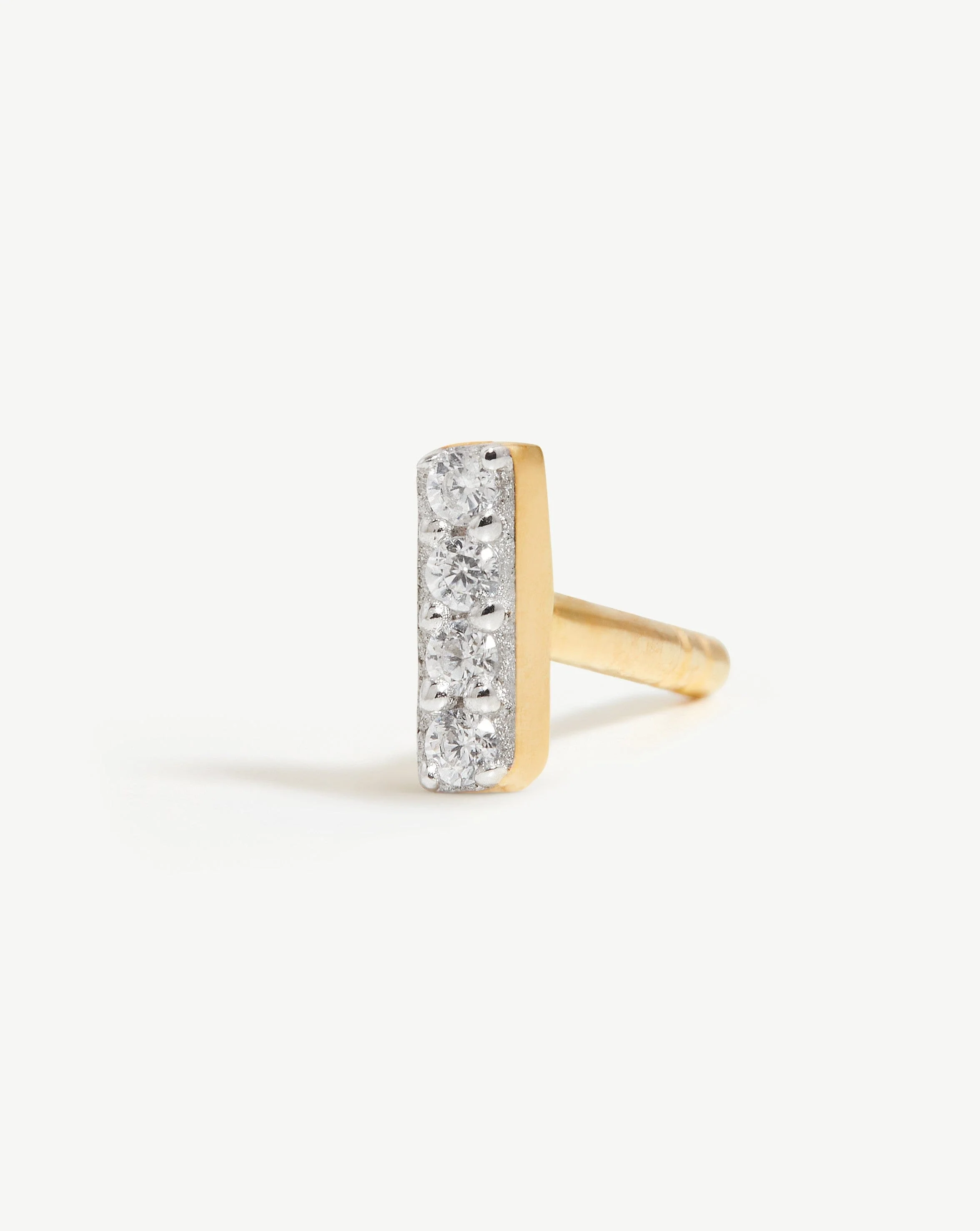Pave Initial Single Stud Earring - Initial I | 18ct Gold Vermeil/Cubic Zirconia - Image 2