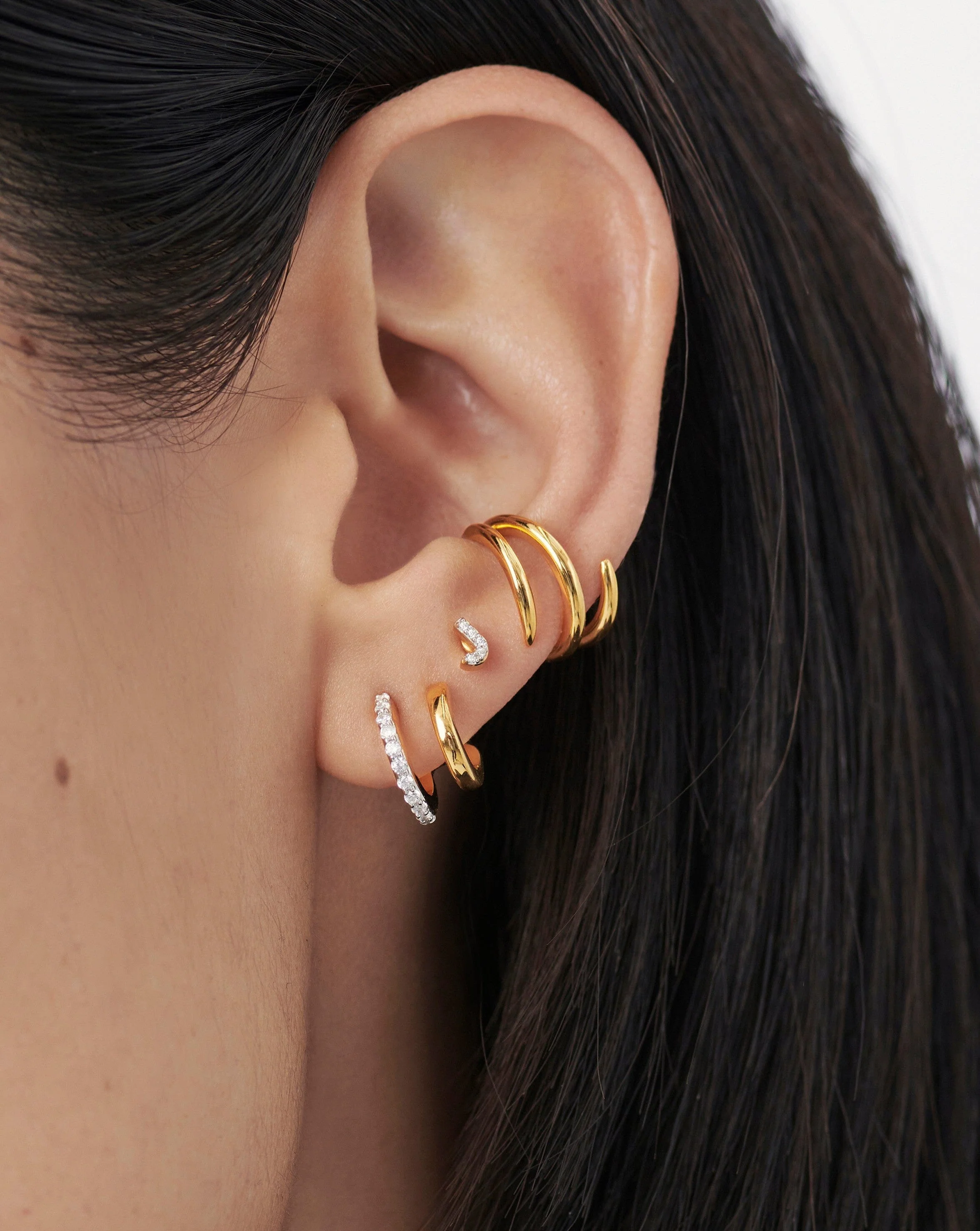 Pave Initial Single Stud Earring - Initial J | 18ct Gold Vermeil/Cubic Zirconia - Image 2