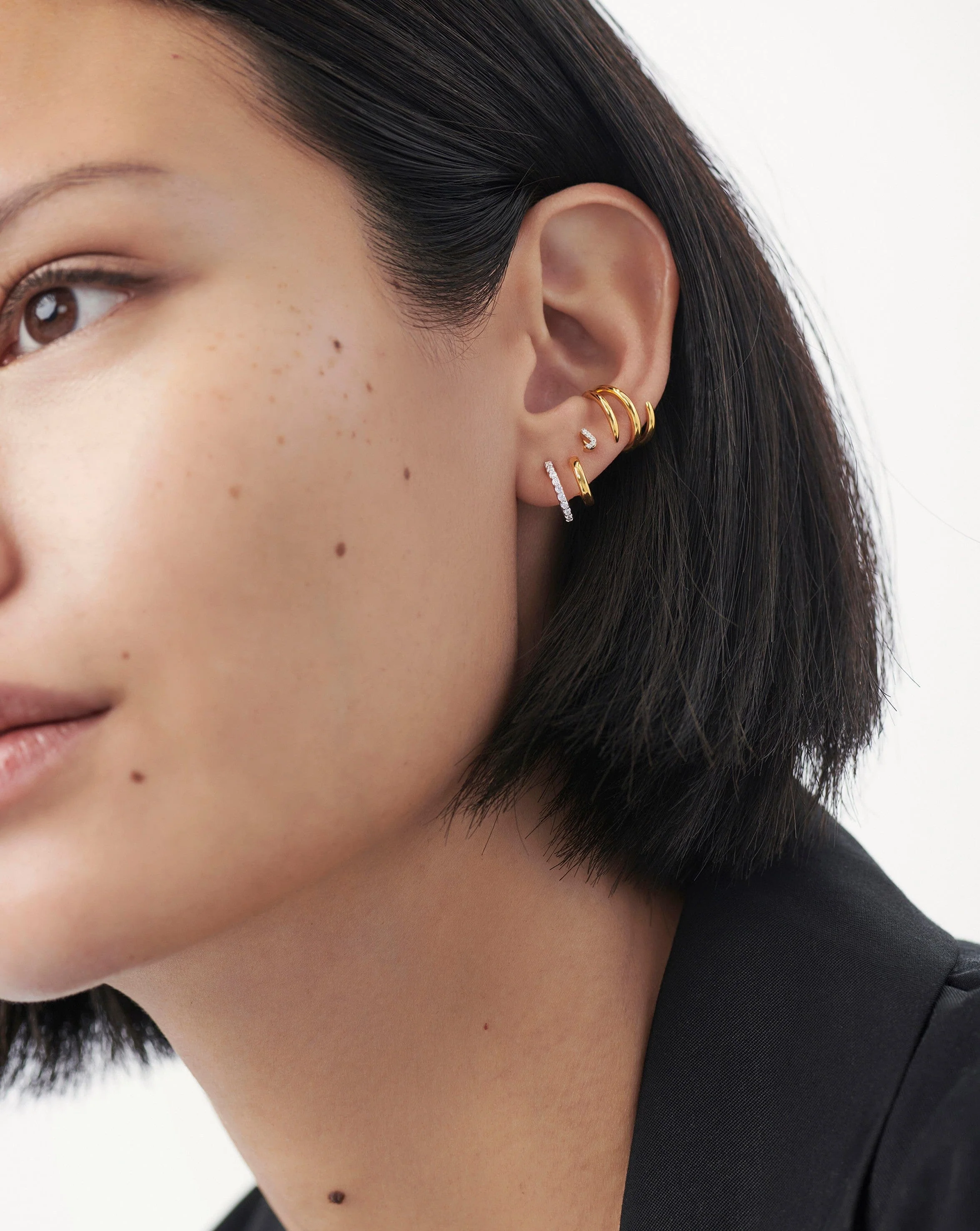 Pave Initial Single Stud Earring - Initial J | 18ct Gold Vermeil/Cubic Zirconia - Image 3