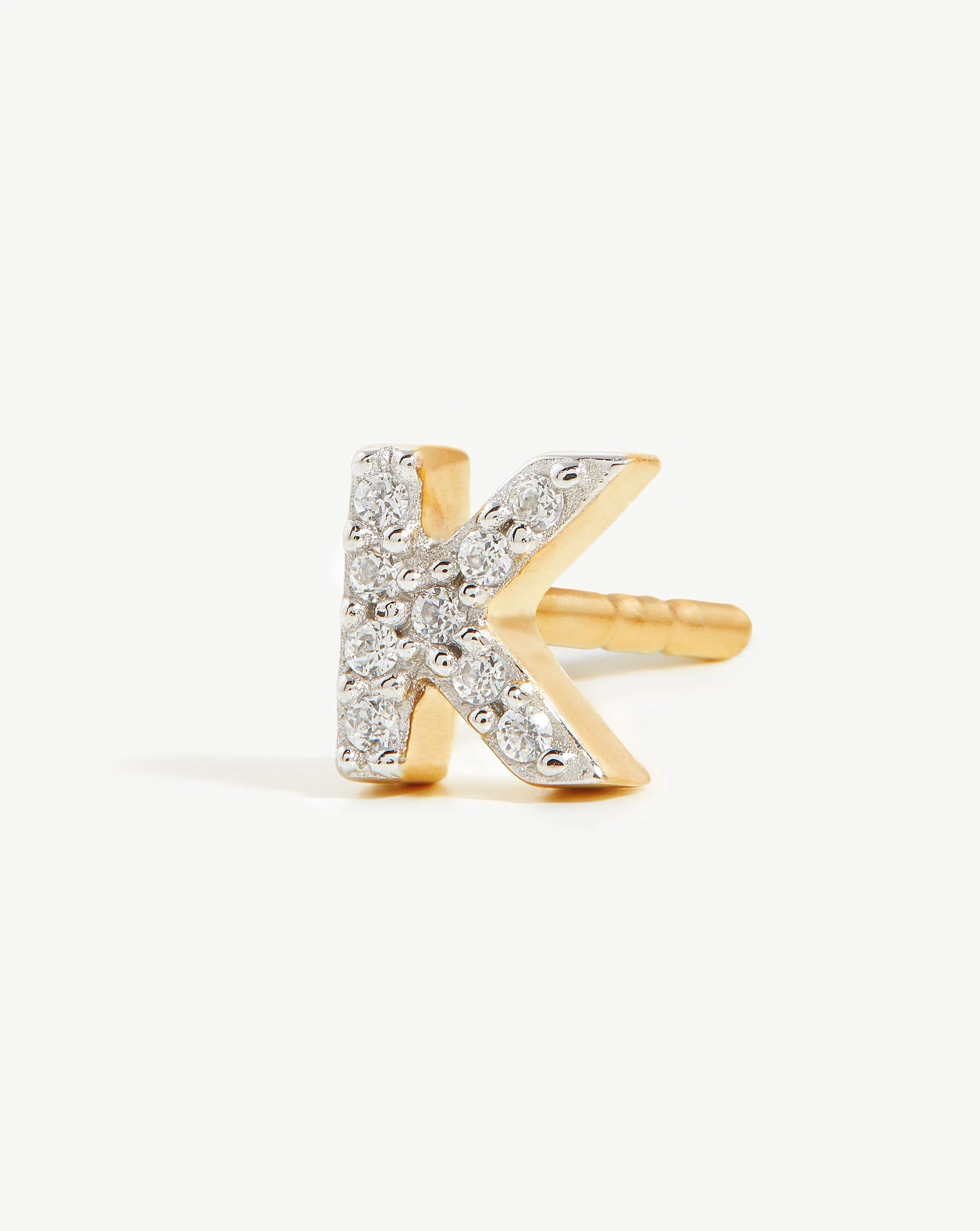 Pave Initial Single Stud Earring - Initial K | 18ct Gold Vermeil/Cubic Zirconia - Image 2