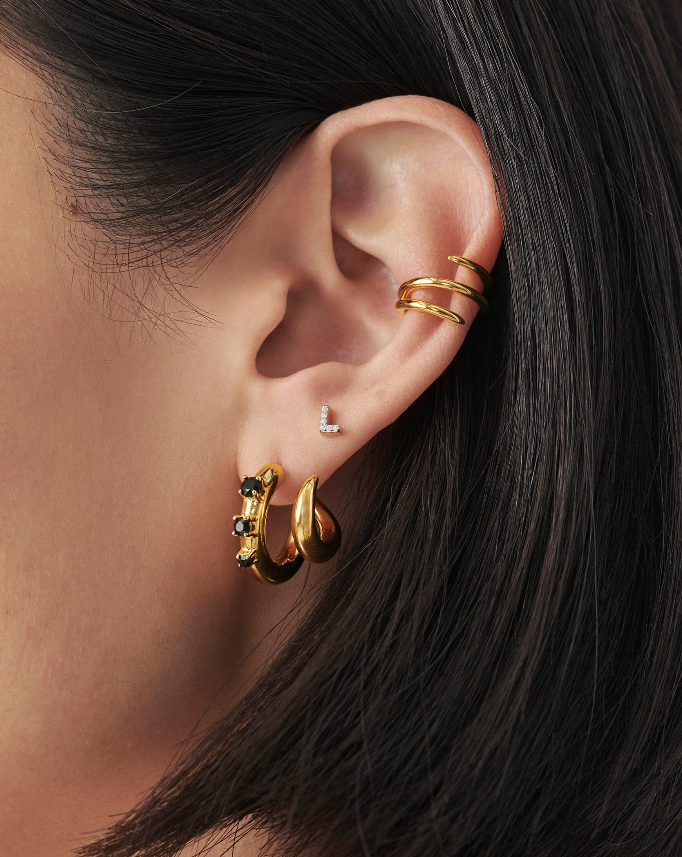 Pave Initial Single Stud Earring - Initial L | 18ct Gold Vermeil/Cubic Zirconia - Image 2