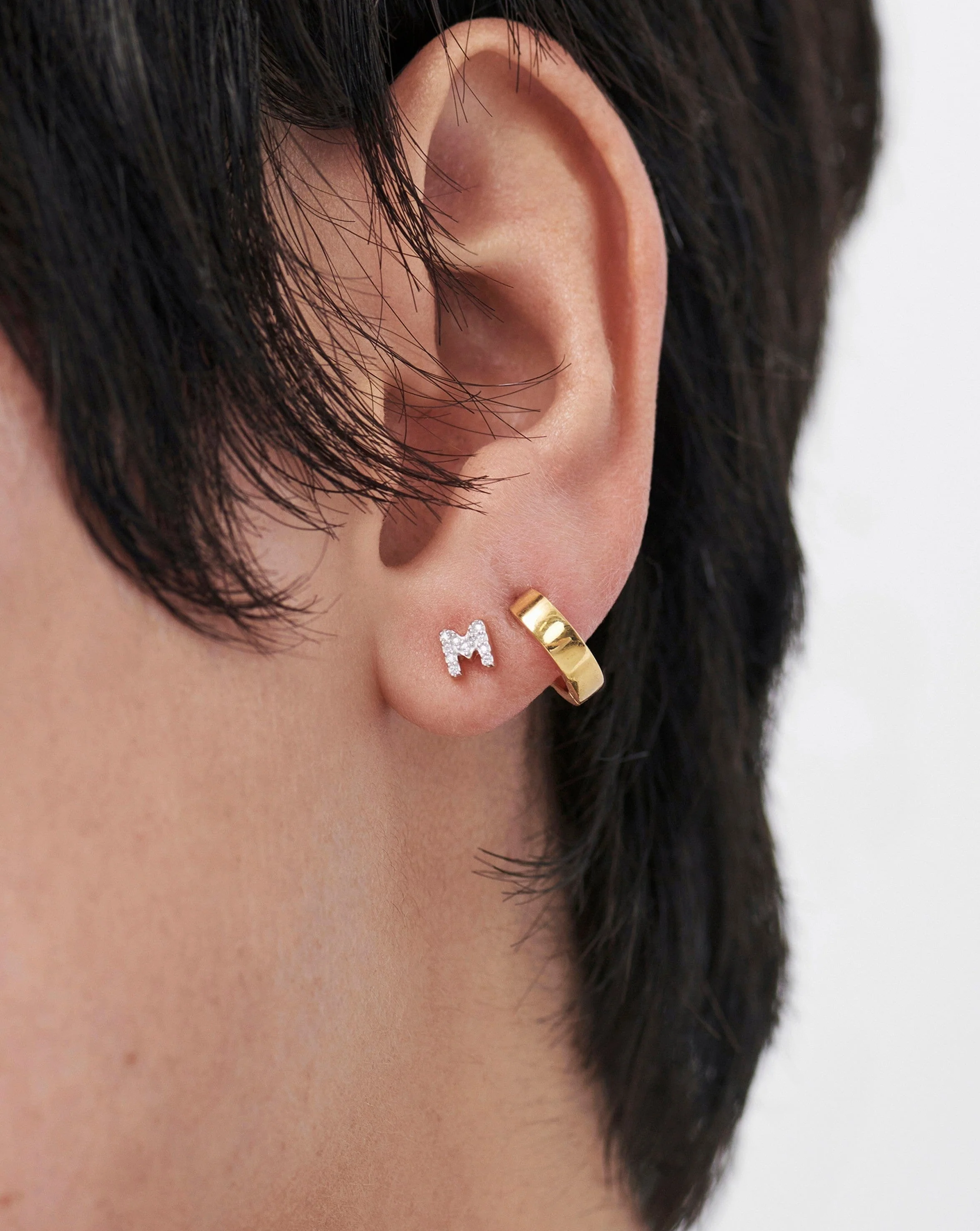 Pave Initial Single Stud Earring - Initial M | 18ct Gold Vermeil/Cubic Zirconia - Image 2