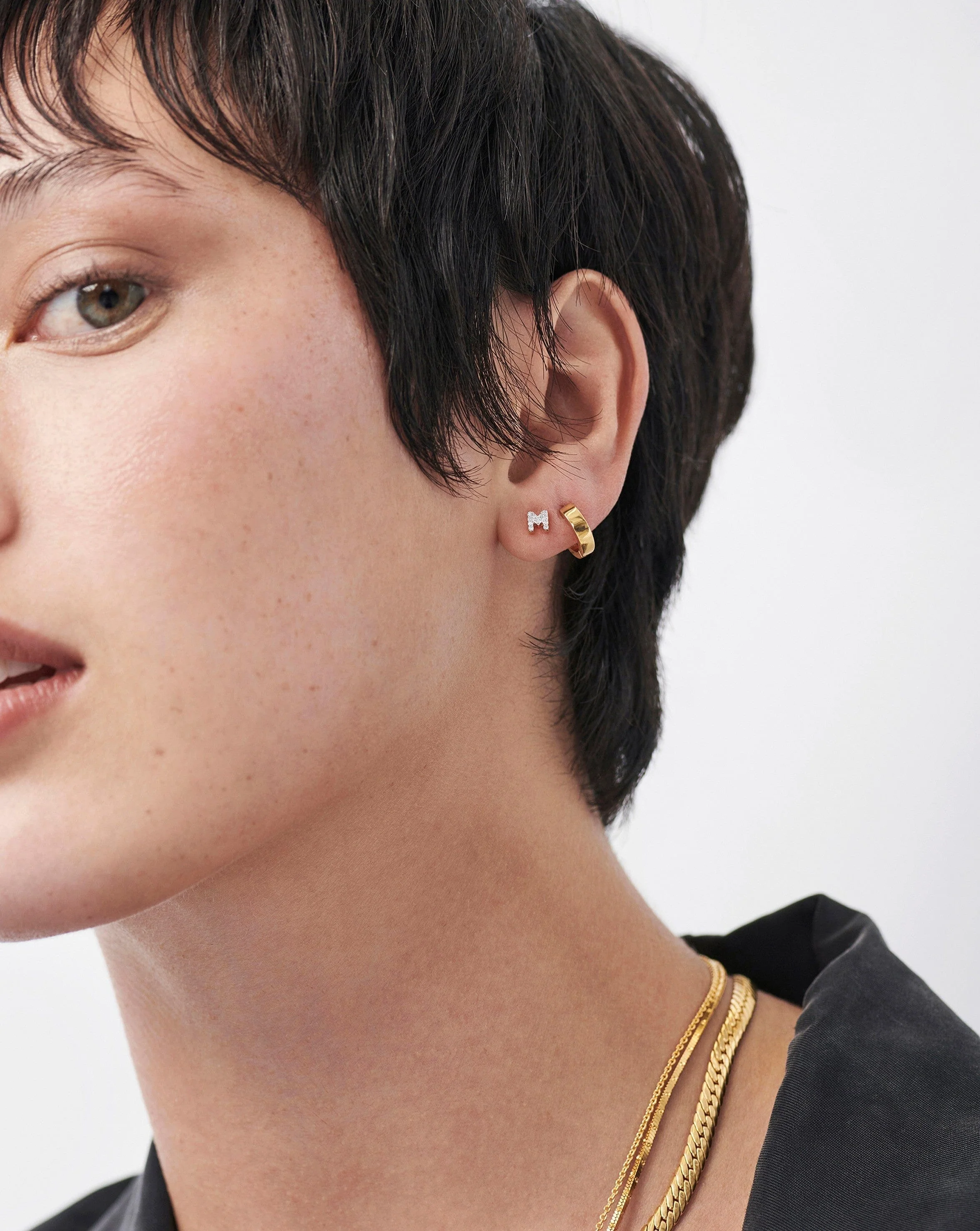 Pave Initial Single Stud Earring - Initial M | 18ct Gold Vermeil/Cubic Zirconia - Image 3
