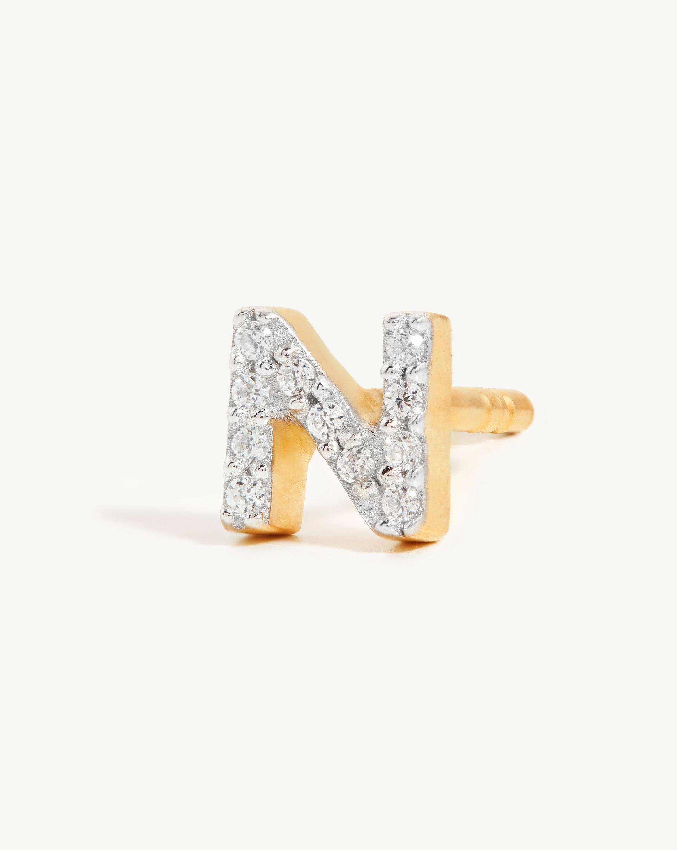 Pave Initial Single Stud Earring - Initial N | 18ct Gold Vermeil/Cubic Zirconia - Image 2