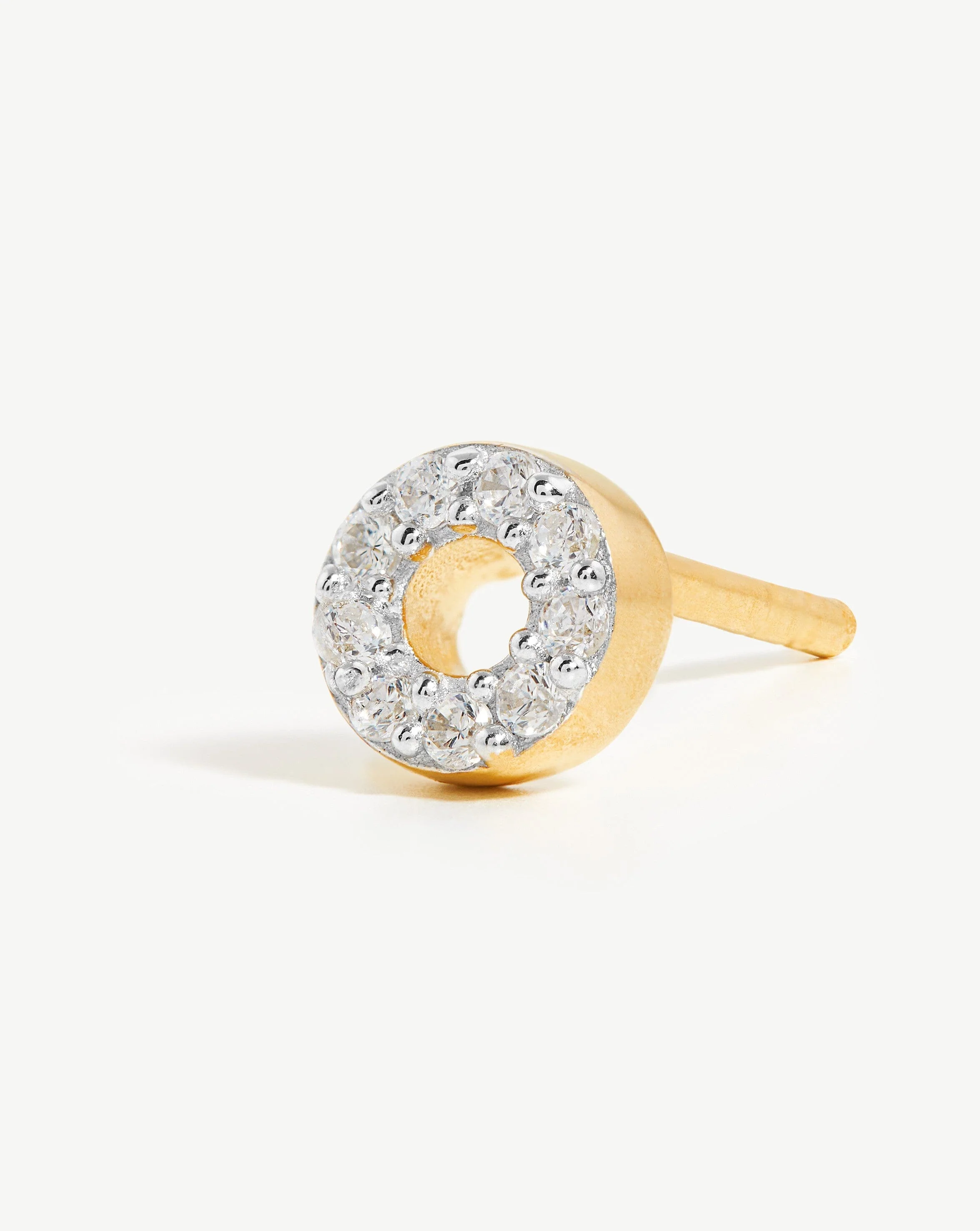 Pave Initial Single Stud Earring - Initial O | 18ct Gold Vermeil/Cubic Zirconia - Image 2