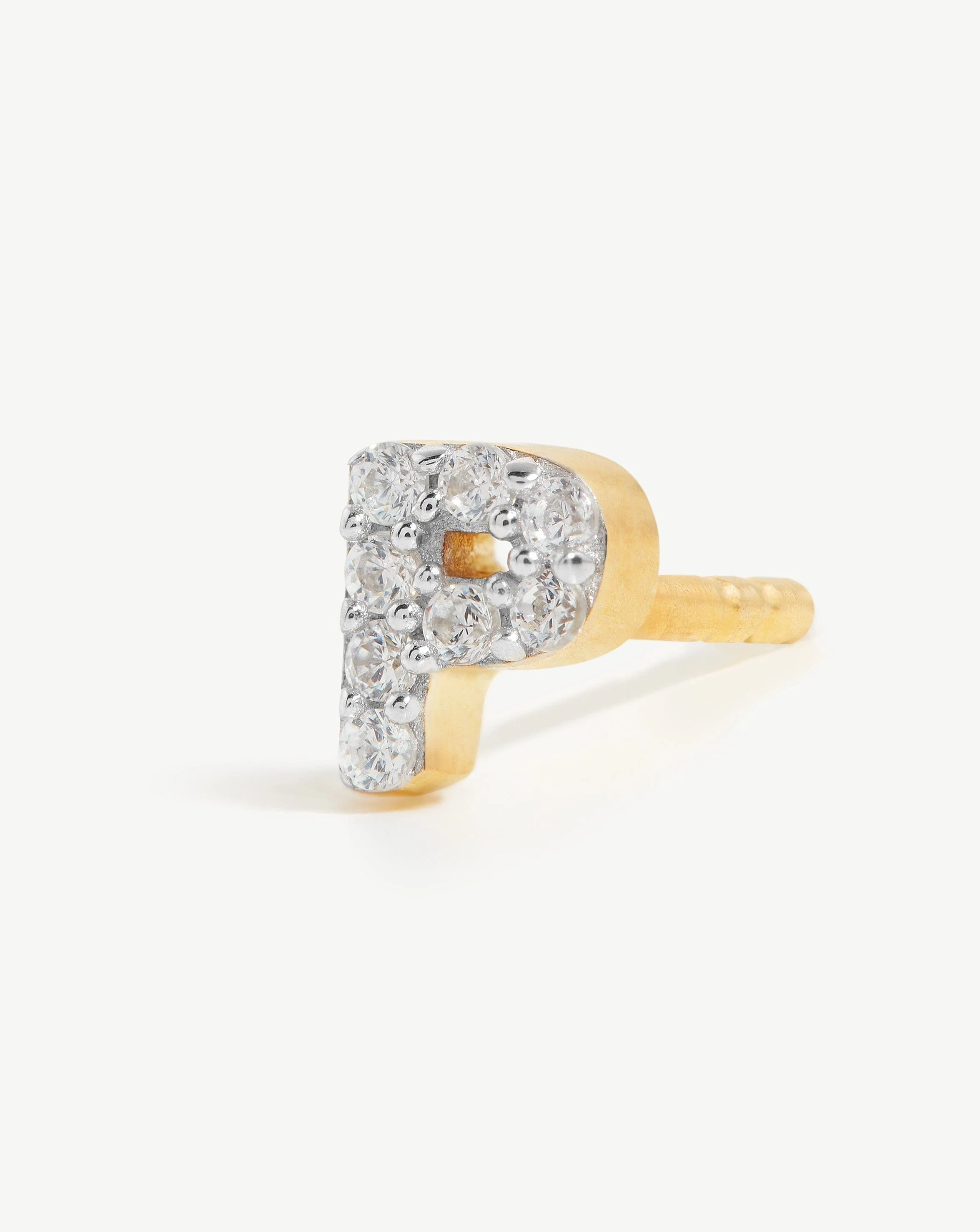 Pave Initial Single Stud Earring - Initial P | 18ct Gold Vermeil/Cubic Zirconia - Image 2