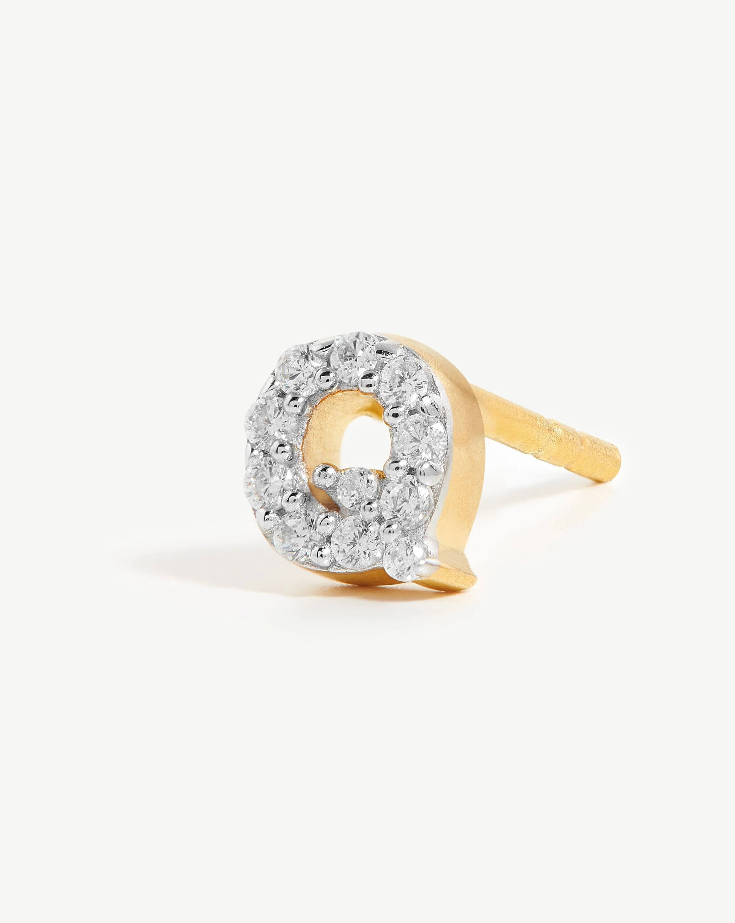 Pave Initial Single Stud Earring - Initial Q | 18ct Gold Vermeil/Cubic Zirconia - Image 2