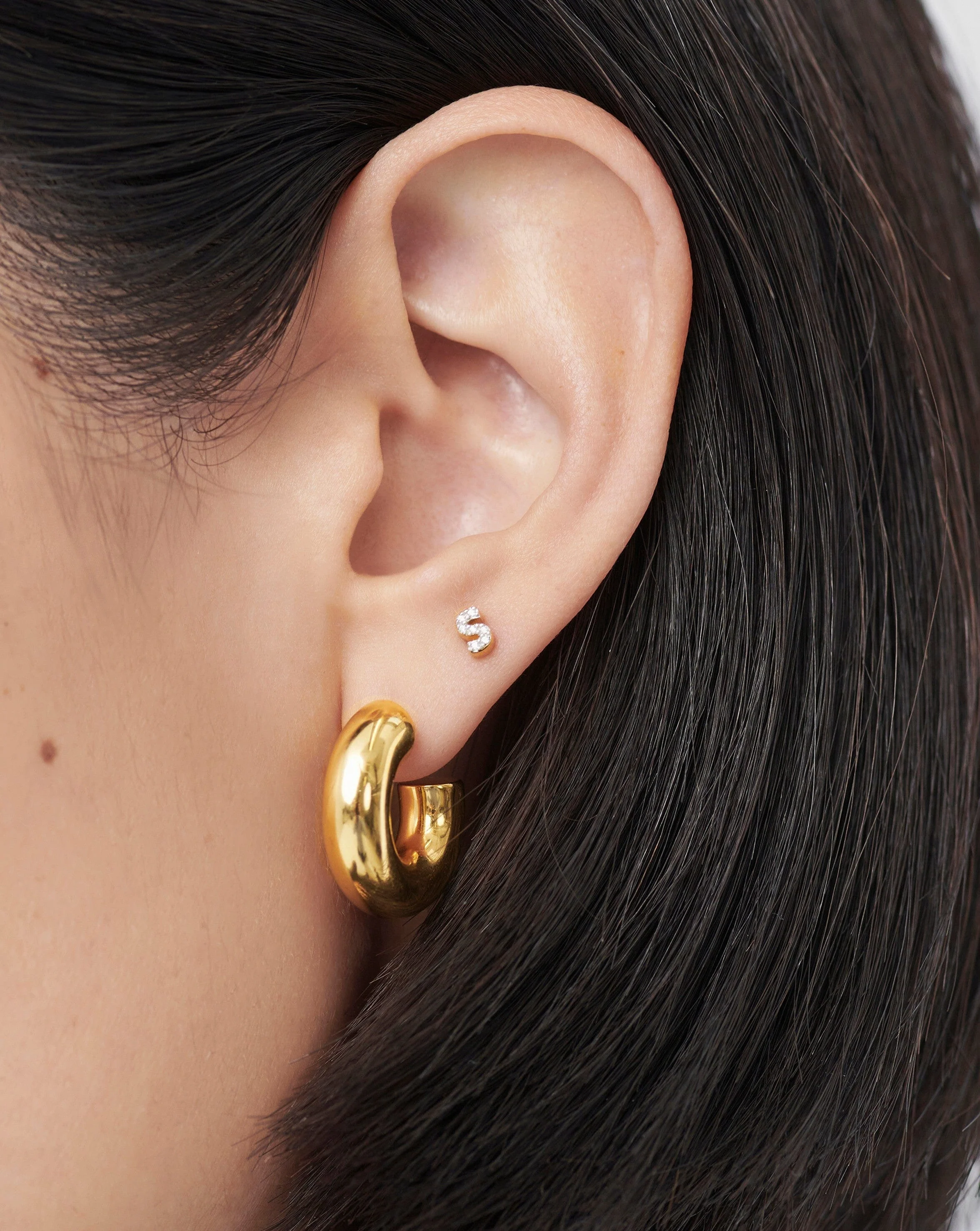 Pave Initial Single Stud Earring - Initial S | 18ct Gold Vermeil/Cubic Zirconia - Image 2