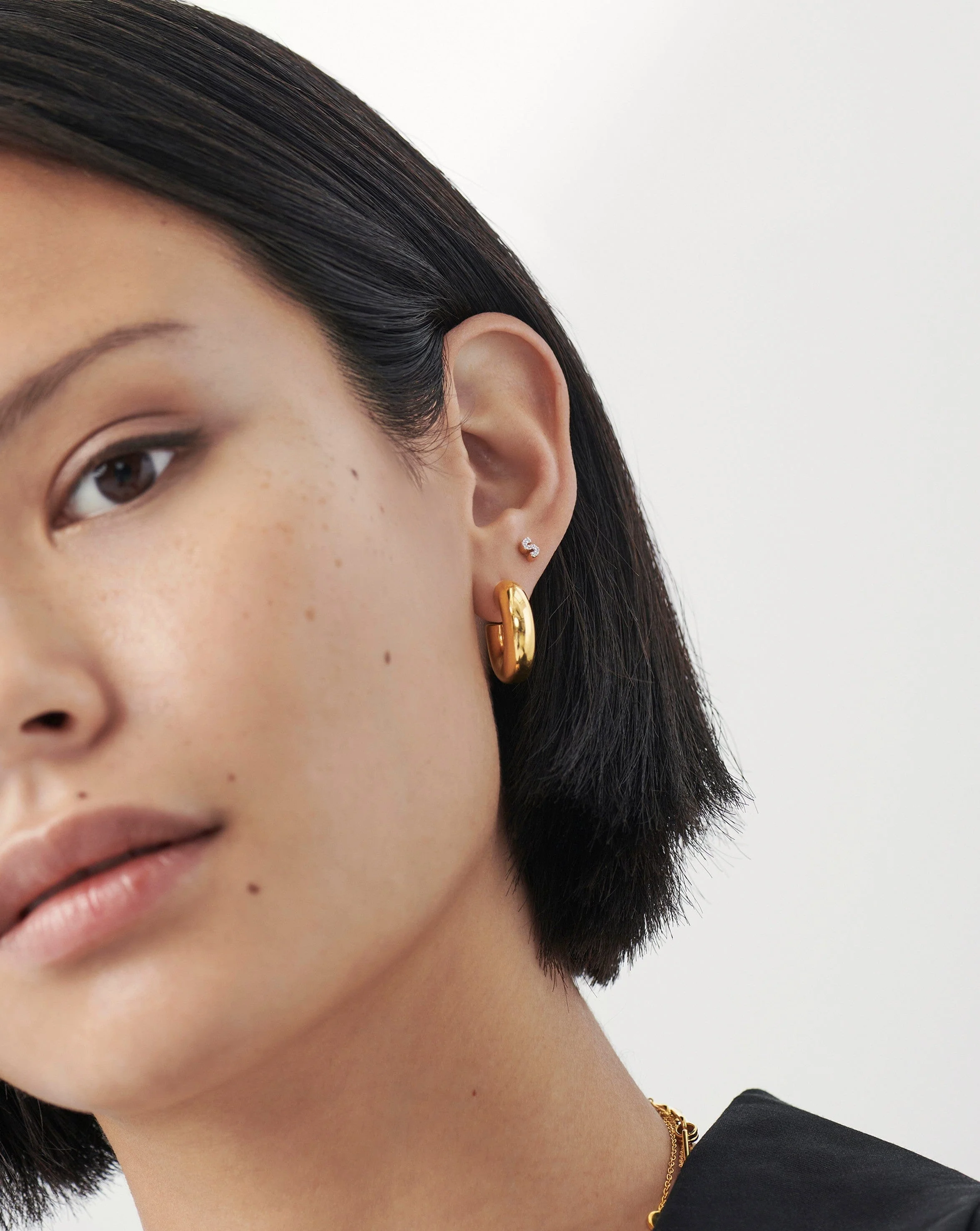Pave Initial Single Stud Earring - Initial S | 18ct Gold Vermeil/Cubic Zirconia - Image 3