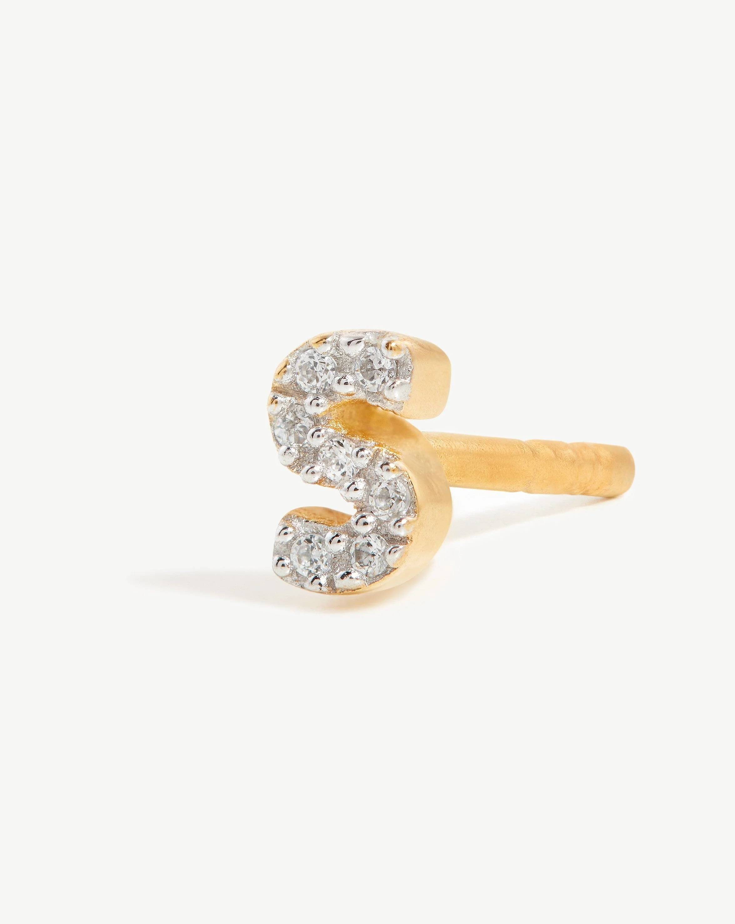 Pave Initial Single Stud Earring - Initial S | 18ct Gold Vermeil/Cubic Zirconia - Image 4