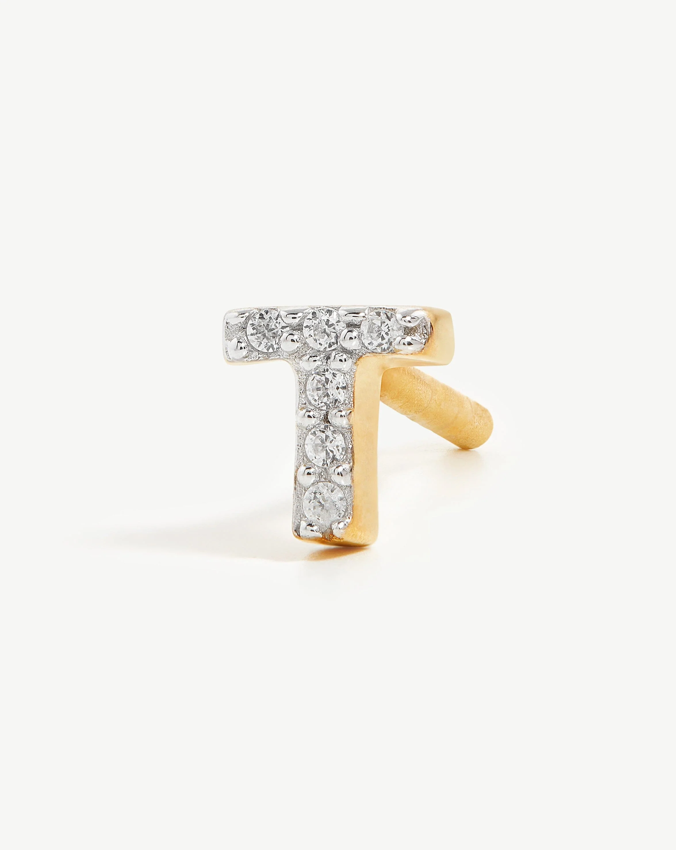 Pave Initial Single Stud Earring - Initial T | 18ct Gold Vermeil/Cubic Zirconia - Image 2