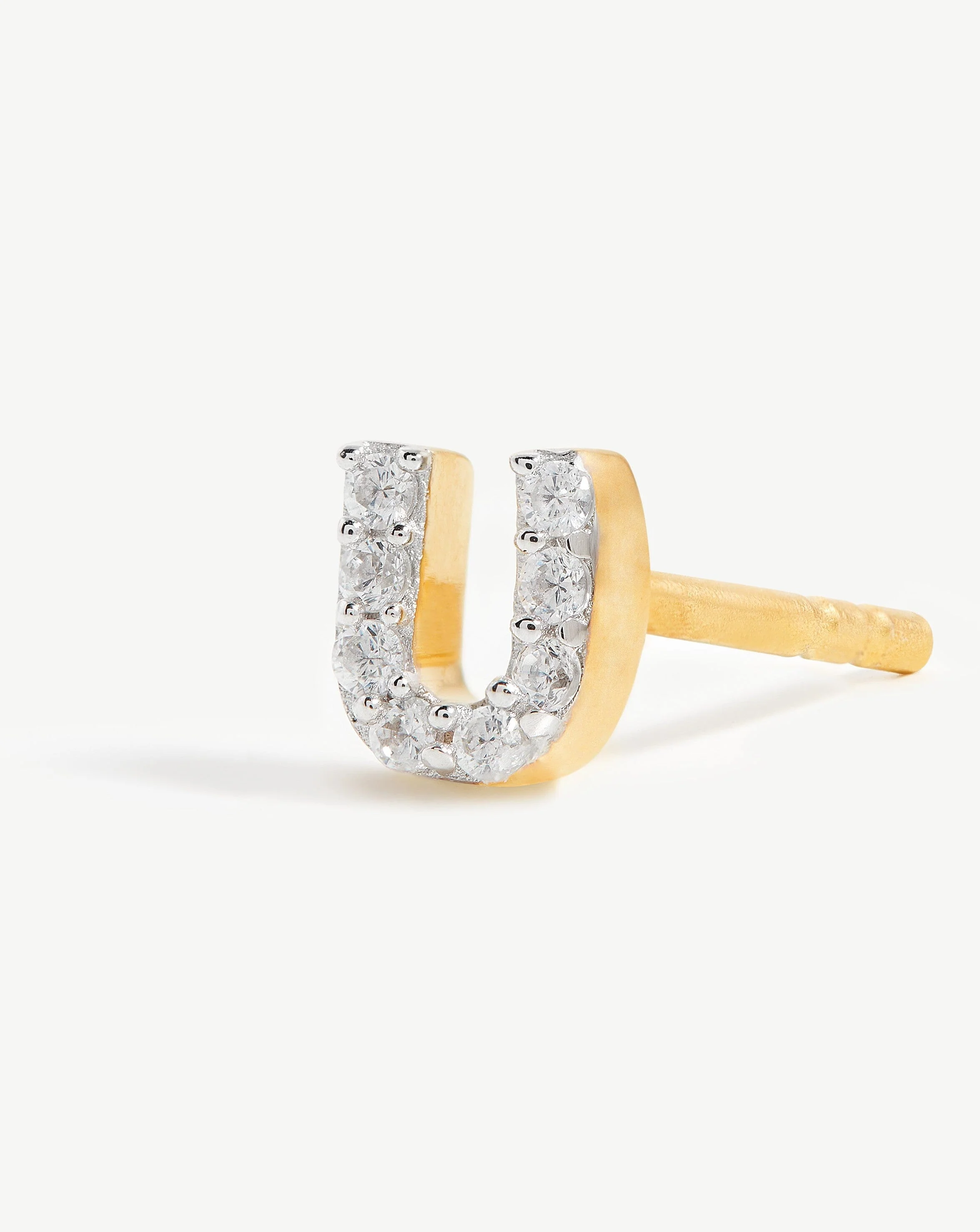 Pave Initial Single Stud Earring - Initial U | 18ct Gold Vermeil/Cubic Zirconia - Image 2