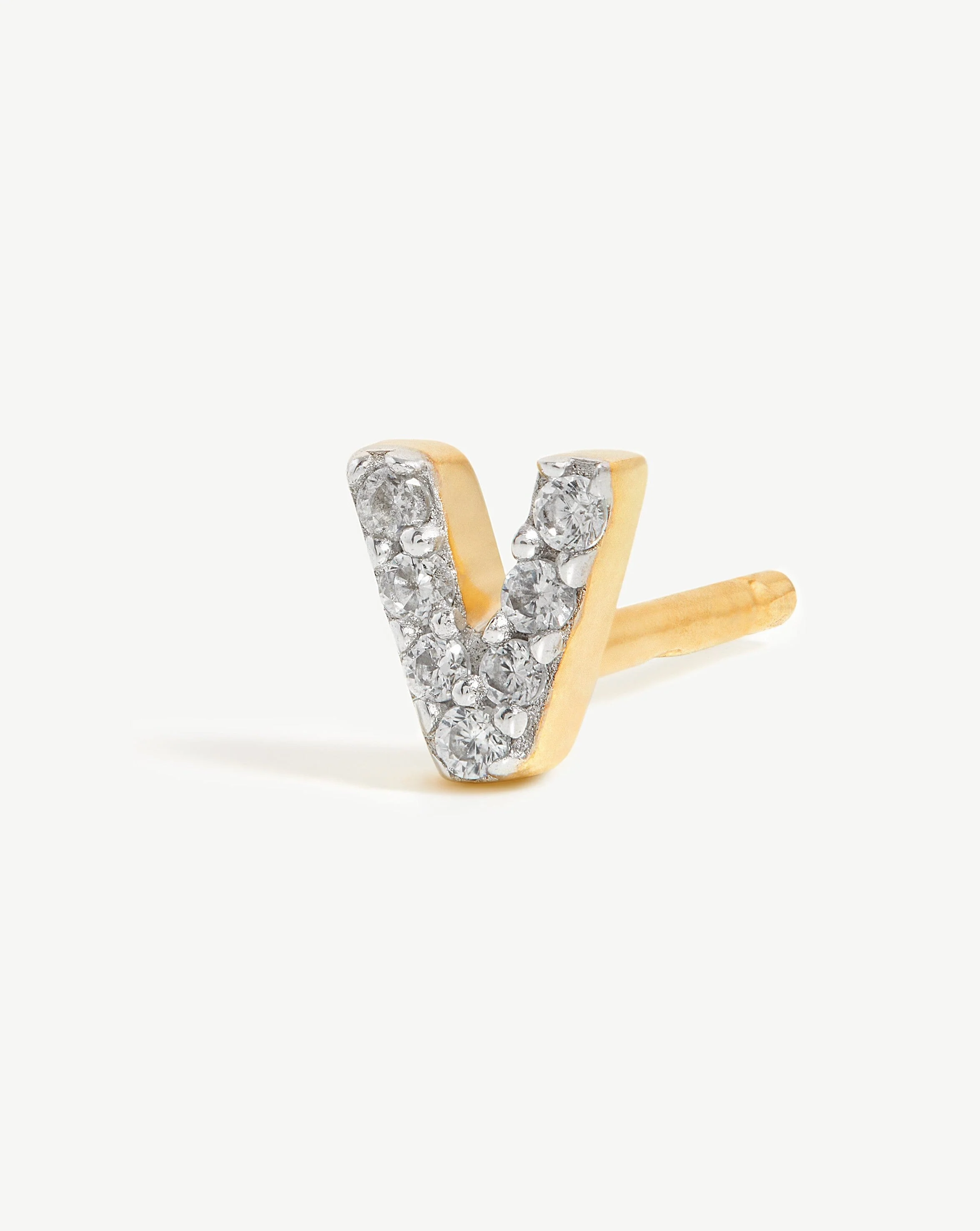 Pave Initial Single Stud Earring - Initial V | 18ct Gold Vermeil/Cubic Zirconia - Image 2