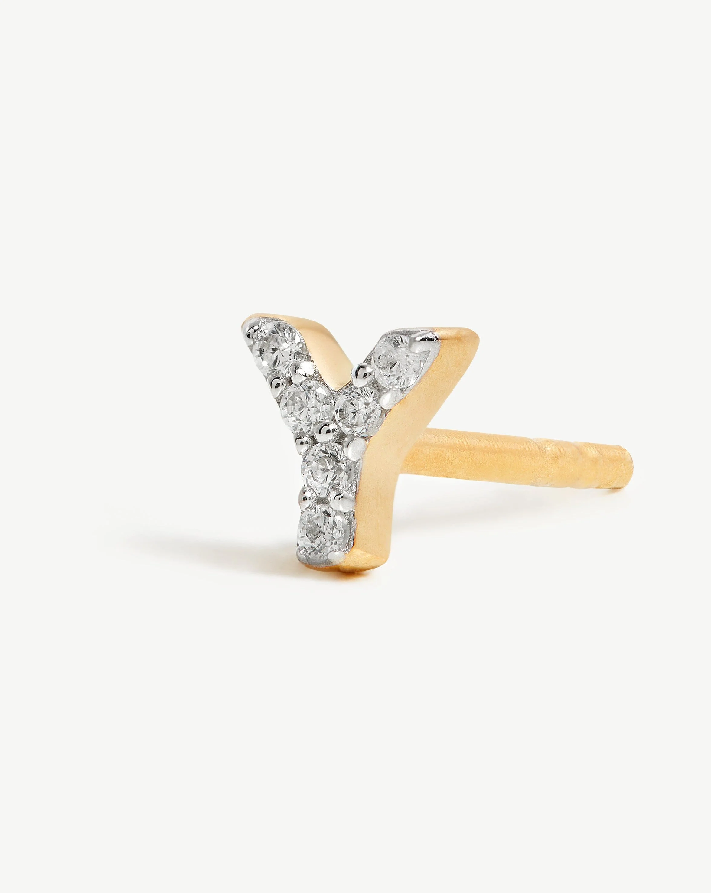 Pave Initial Single Stud Earring - Initial Y | 18ct Gold Vermeil/Cubic Zirconia - Image 2