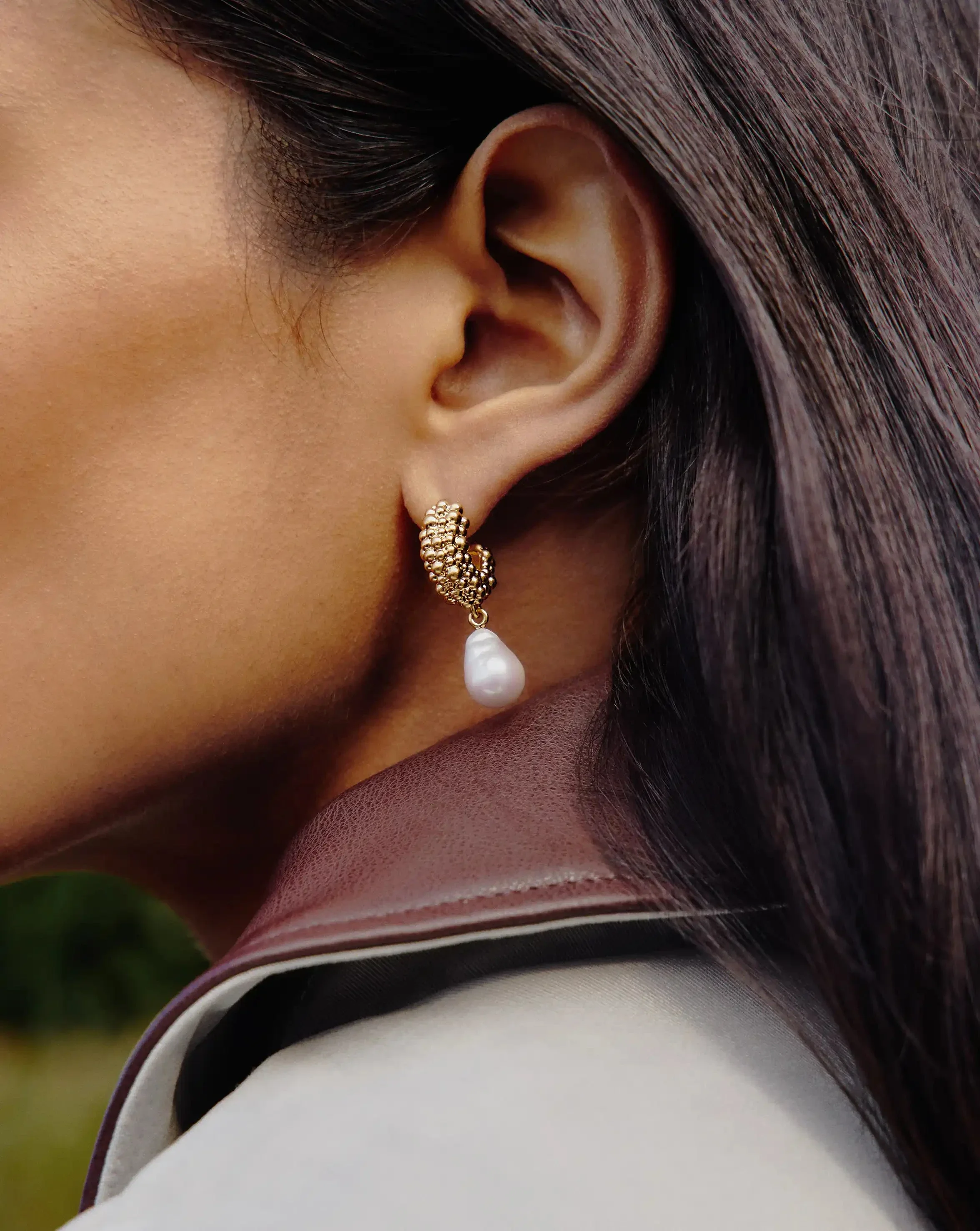 Pearl Baya Charm Hoop Earrings | 18ct Gold Plated/Pearl - Image 2