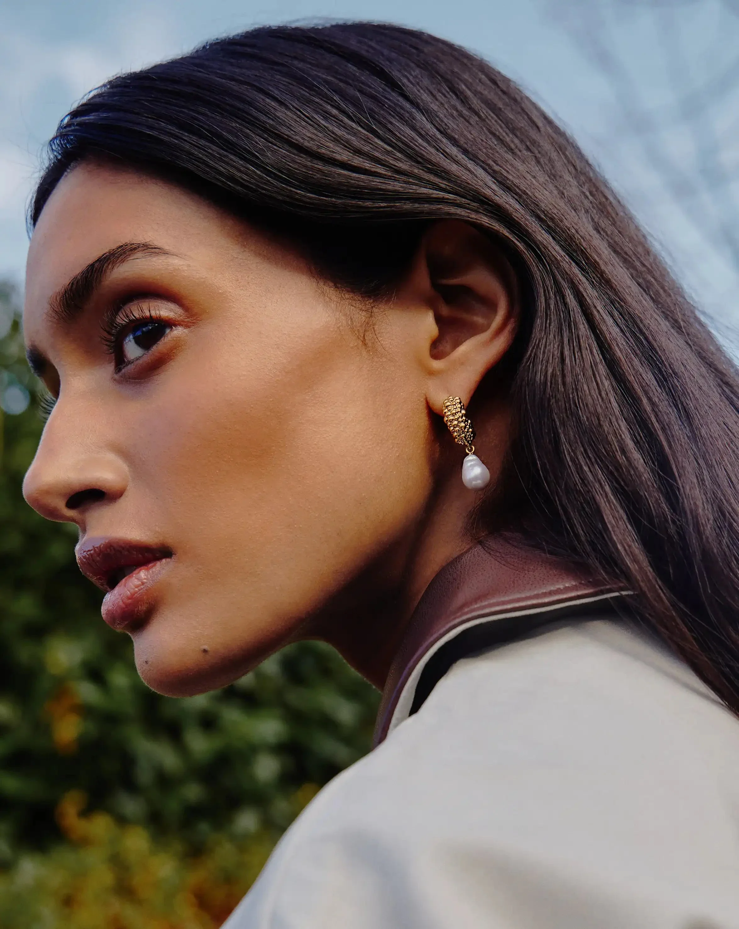 Pearl Baya Charm Hoop Earrings | 18ct Gold Plated/Pearl - Image 5