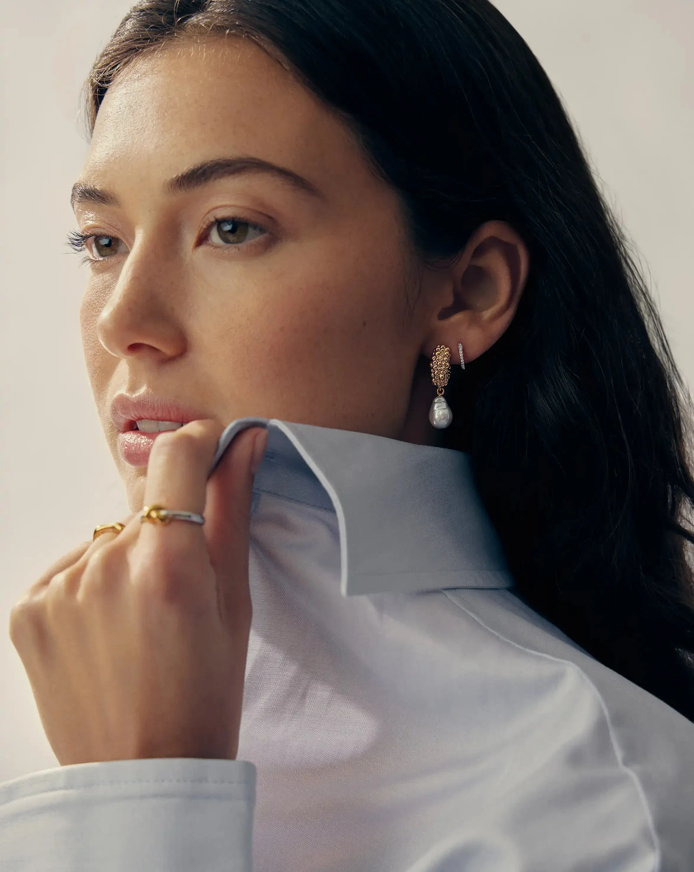 Pearl Baya Charm Hoop Earrings | 18ct Gold Plated/Pearl - Image 6