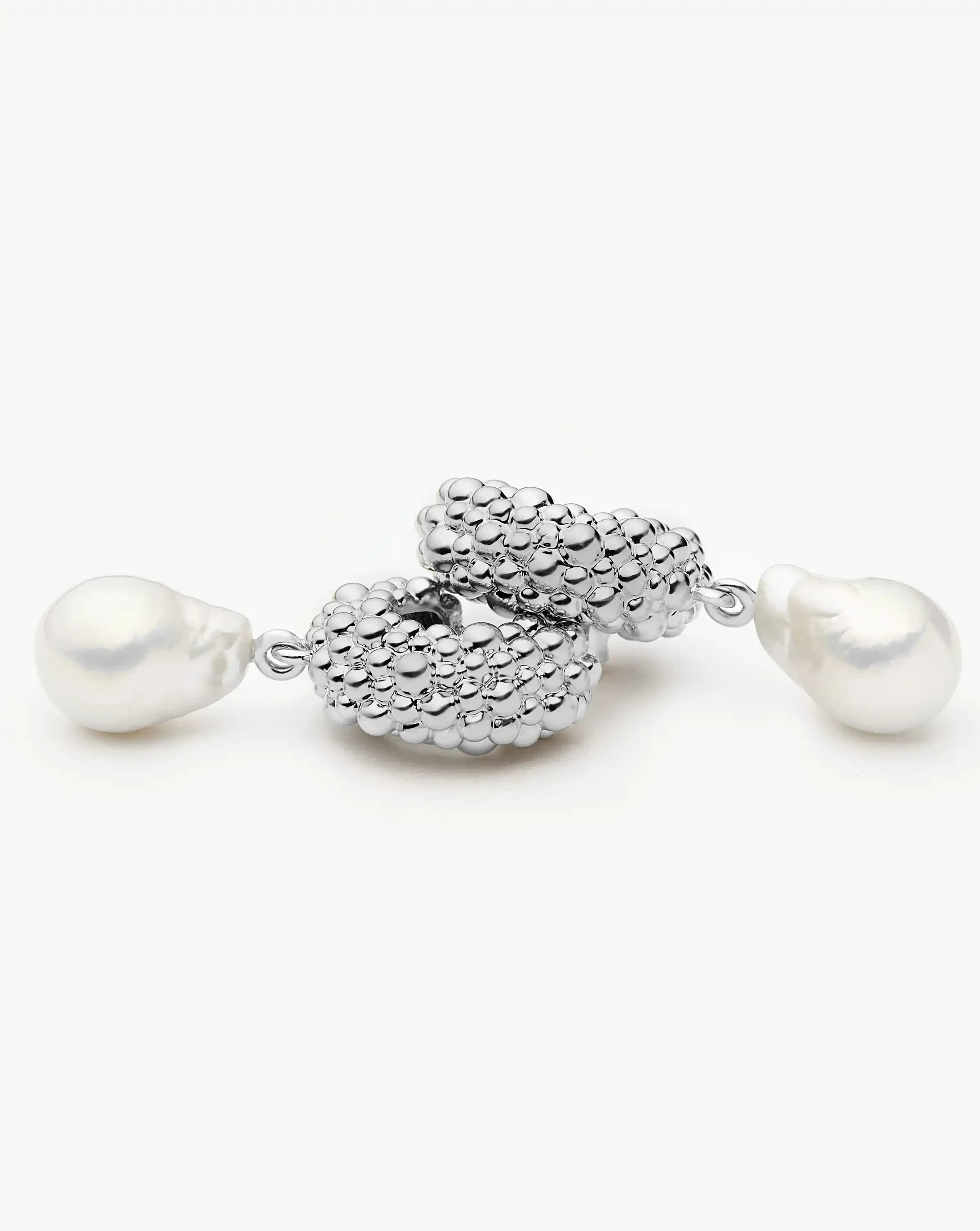 Pearl Baya Charm Hoop Earrings | Silver Plated/Pearl - Image 4