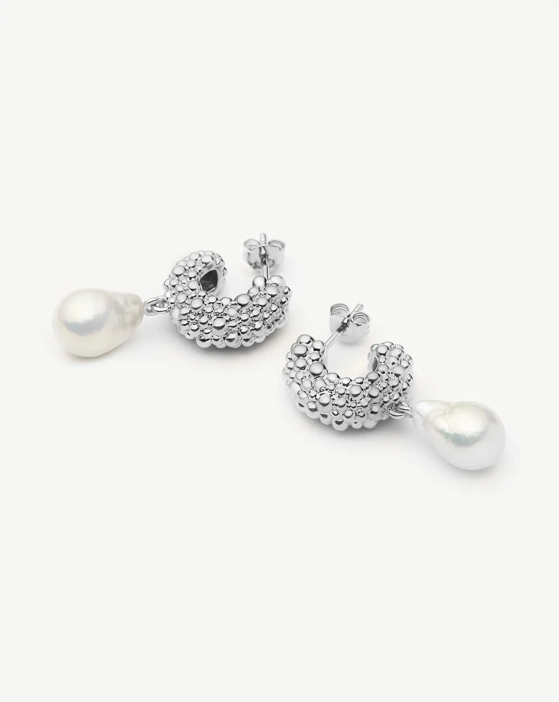 Pearl Baya Charm Hoop Earrings | Silver Plated/Pearl - Image 9