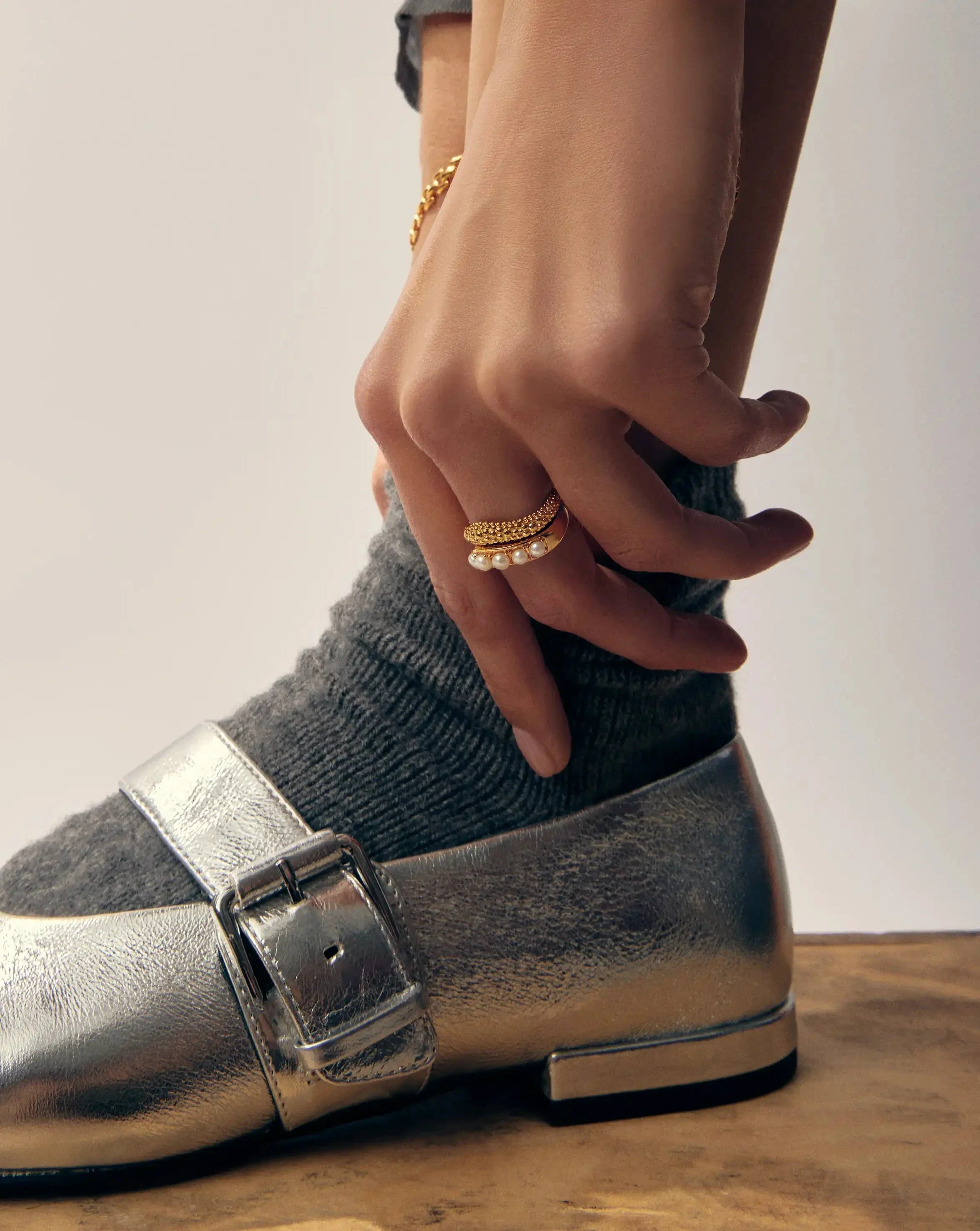 Pearl Baya Stacking Ring Set | 18ct Gold Plated/Pearl - Image 3