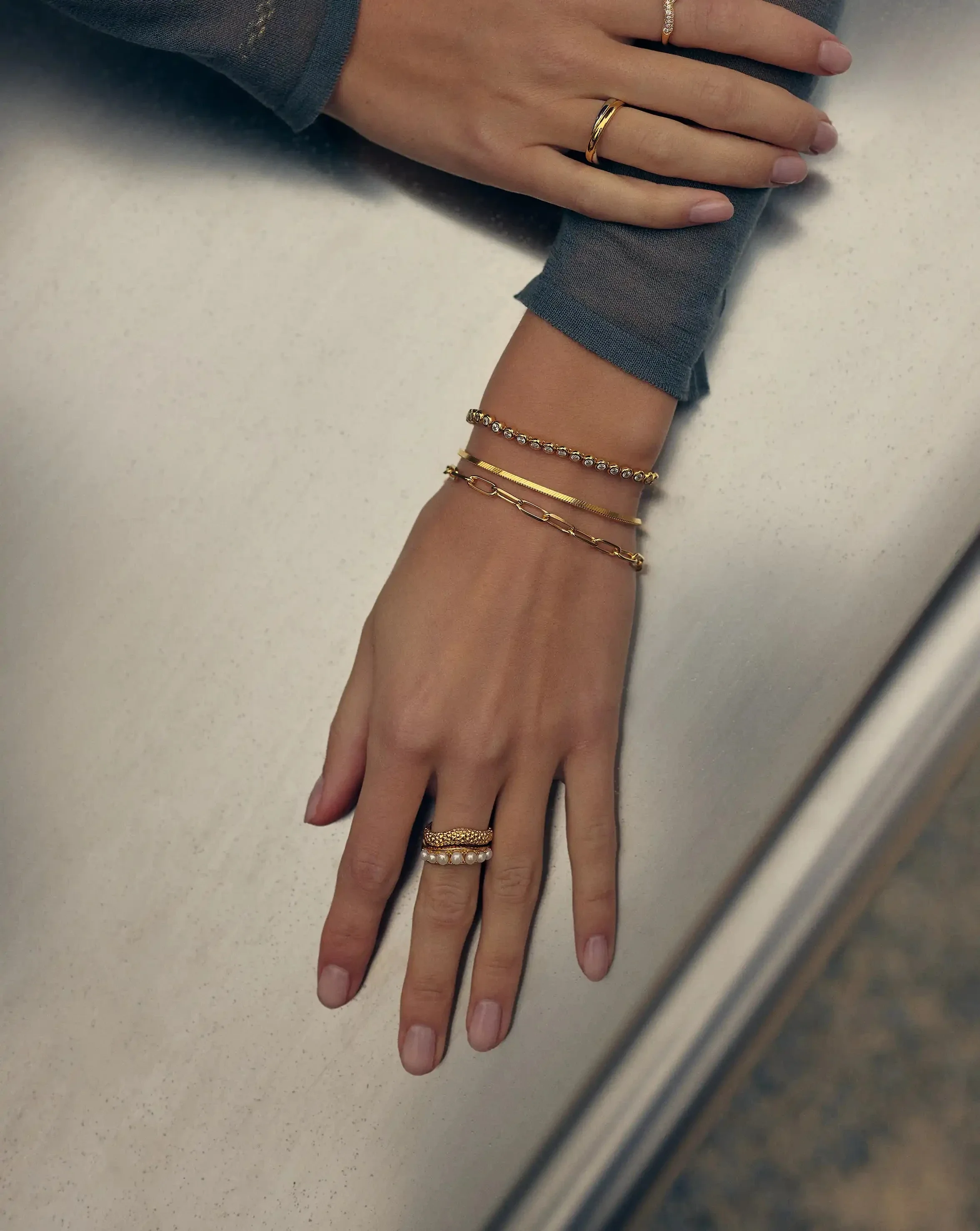 Pearl Baya Stacking Ring Set | 18ct Gold Plated/Pearl - Image 6