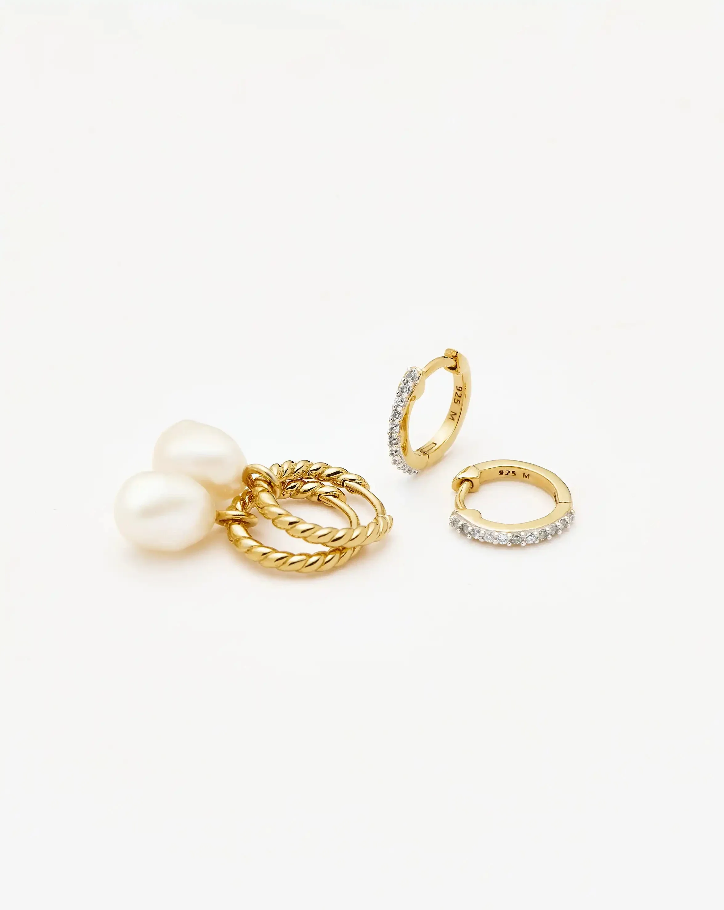 Pearl Twisted Drop Earrings & Classic Pave Huggies Set | 18ct Gold Vermeil/Pearl/Cubic Zirconia - Image 4