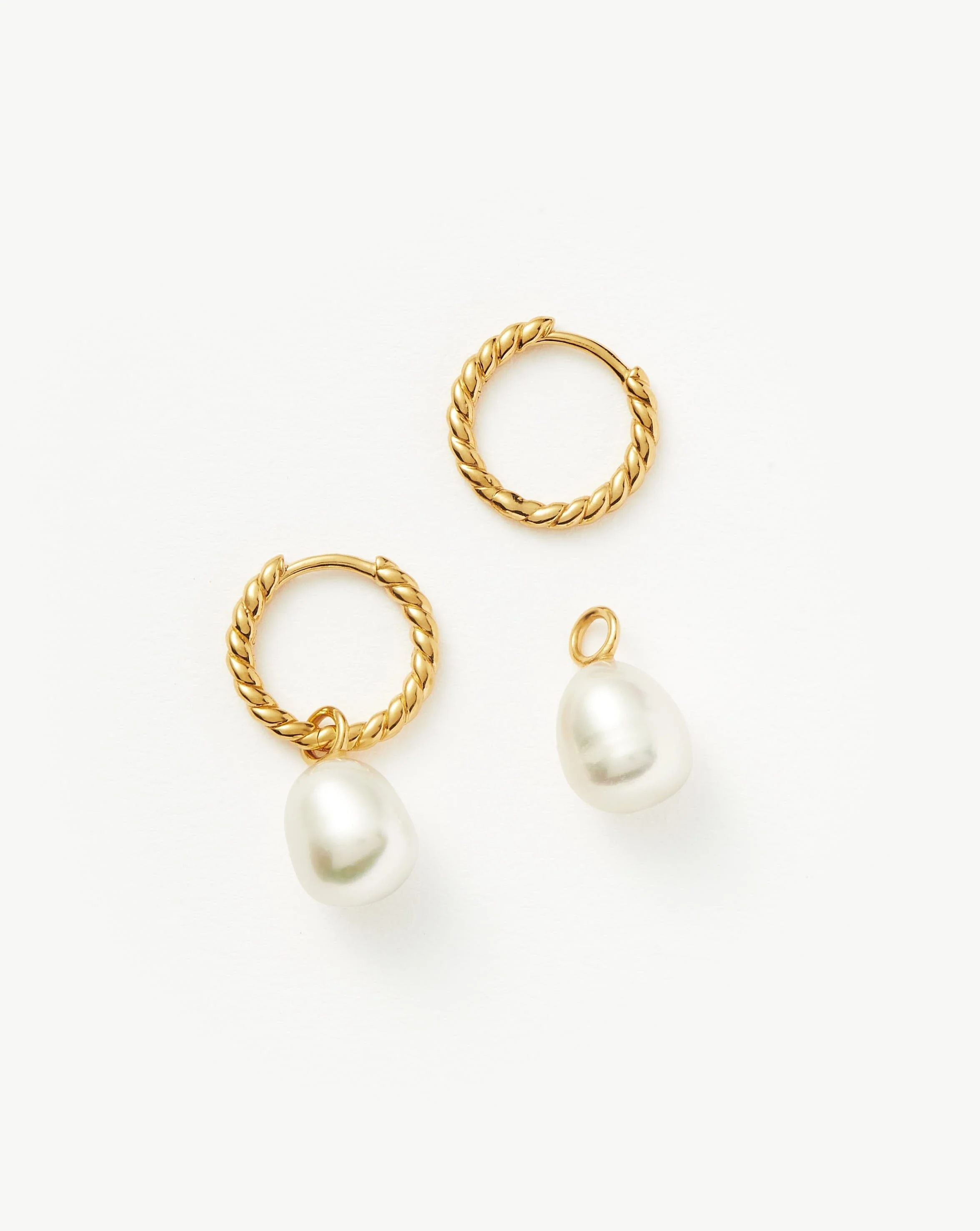 Pearl Twisted Small Drop Hoop Earrings | Gold Plated Vermeil/Pearl - Image 4
