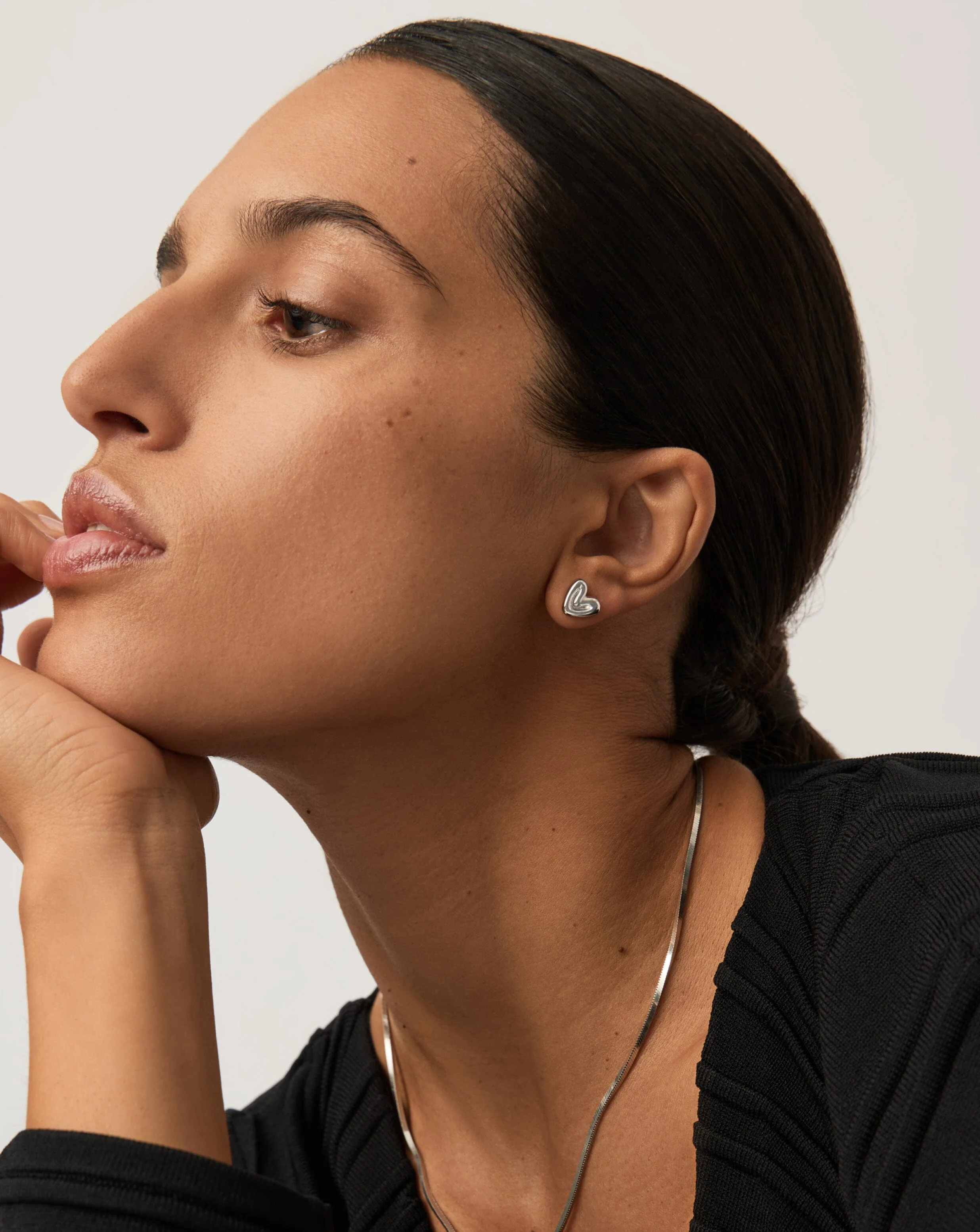 Puffy Heart Mini Stud Earrings | Sterling Silver - Image 2