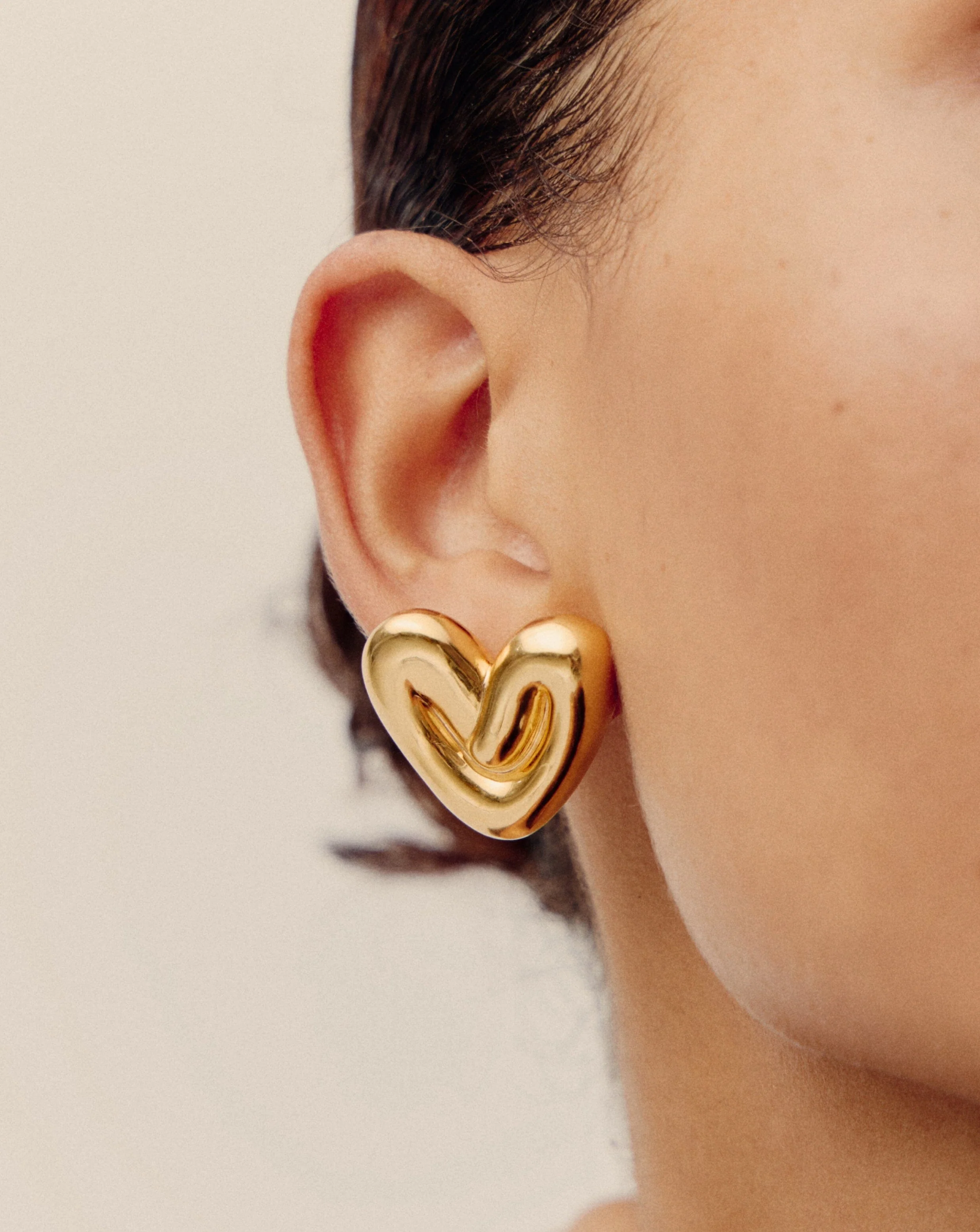 Puffy Heart Oversized Stud Earrings | 18ct Gold Plated - Image 3