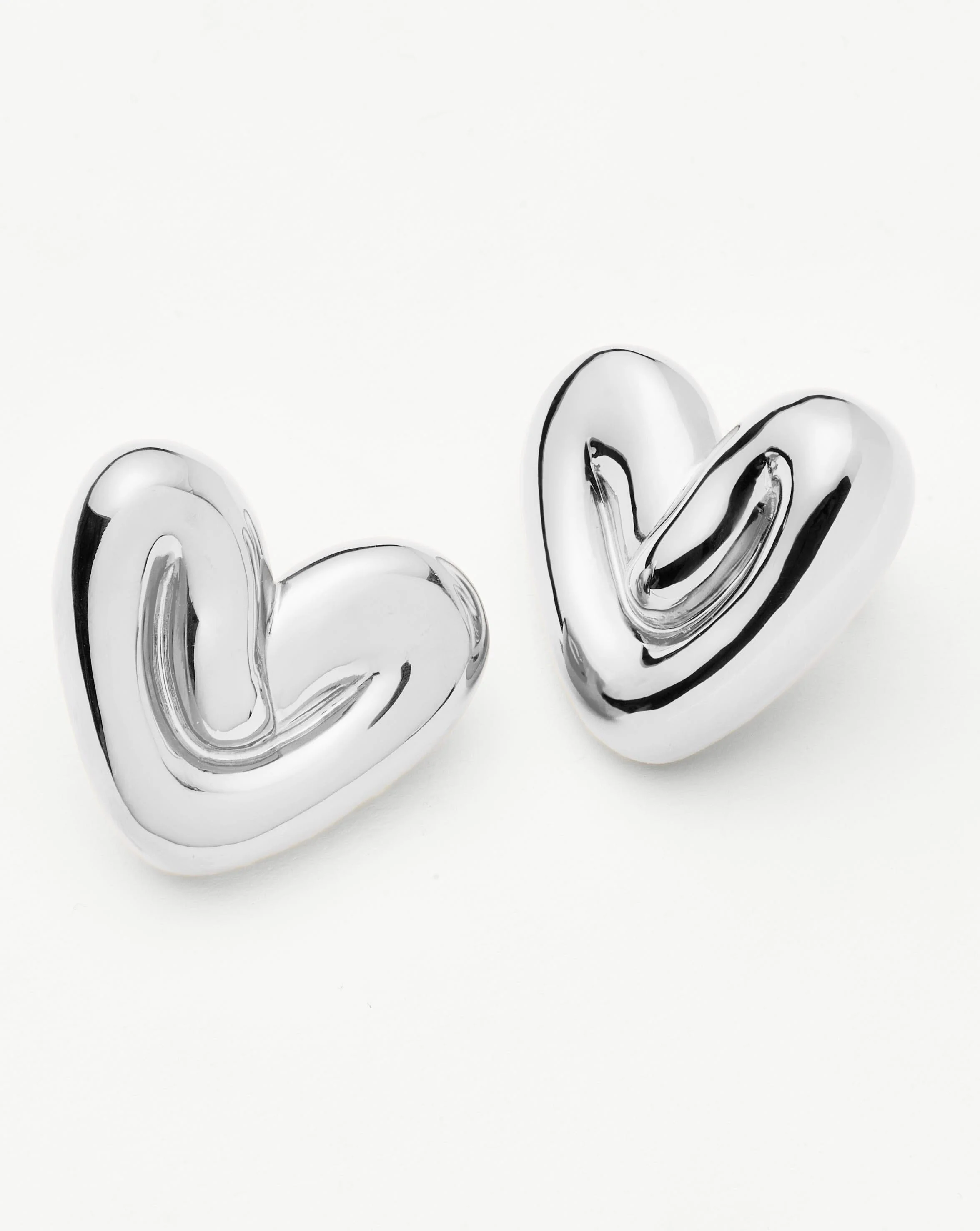 Puffy Heart Oversized Stud Earrings | Silver Plated - Image 4