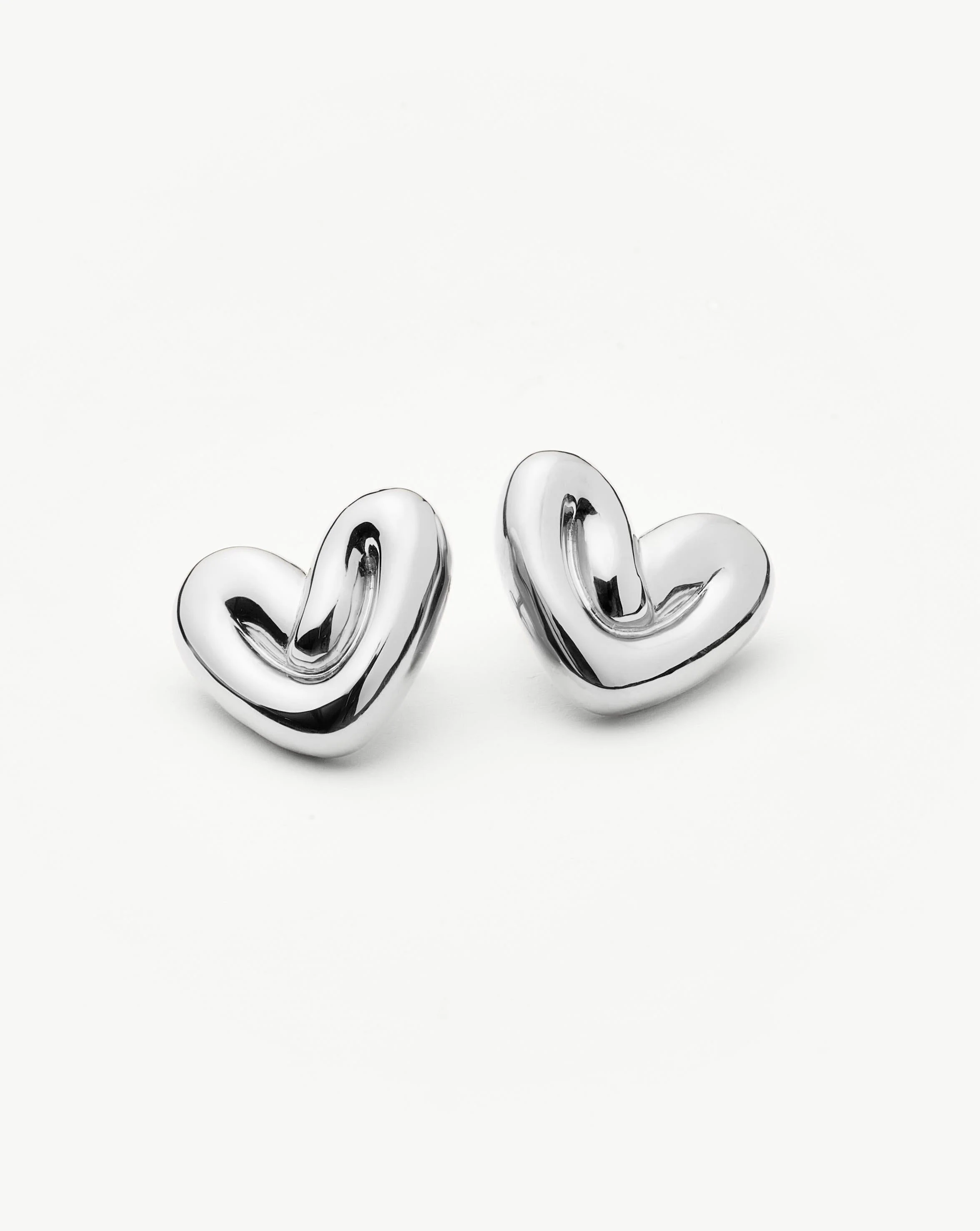 Puffy Heart Oversized Stud Earrings | Silver Plated - Image 5