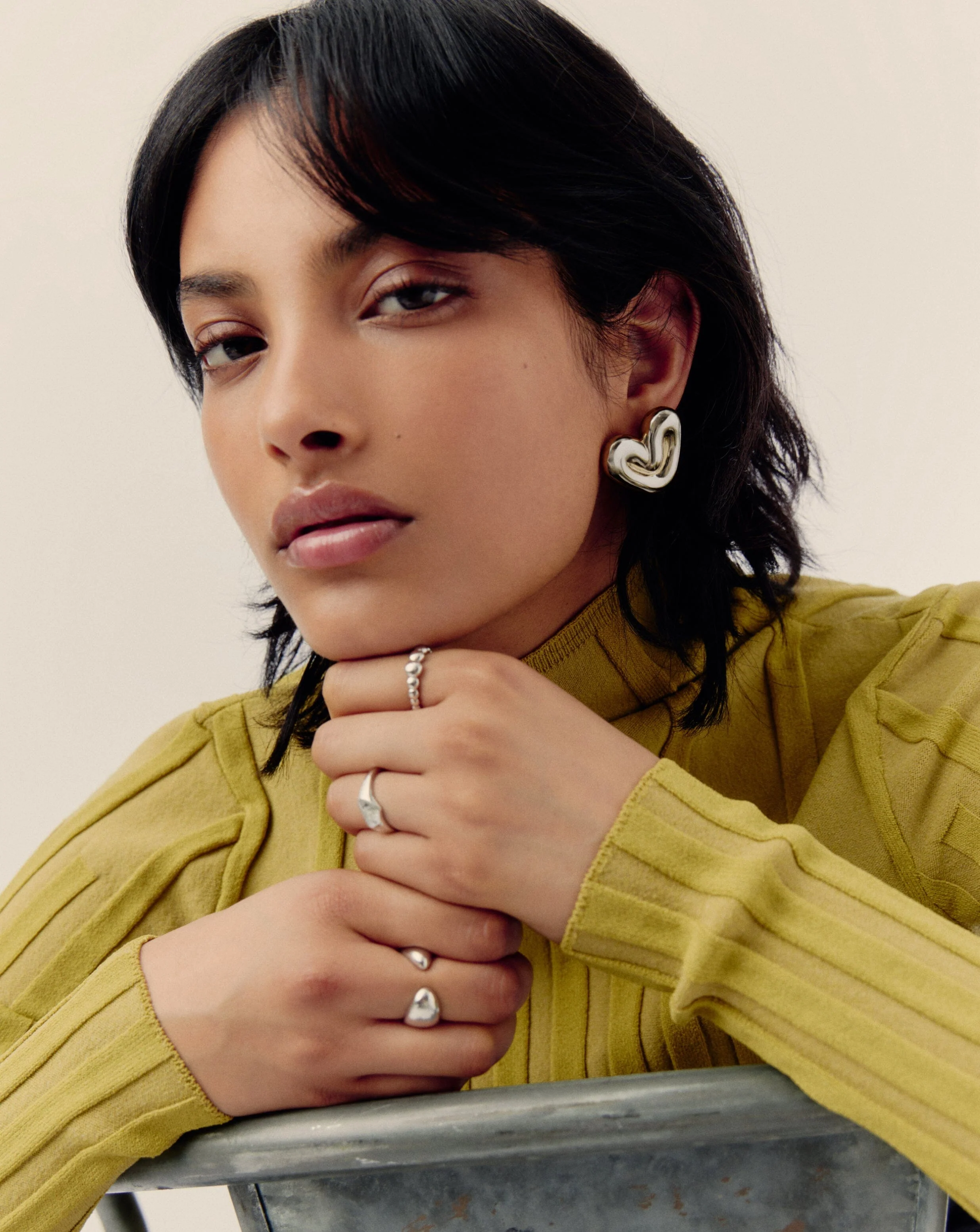 Puffy Heart Oversized Stud Earrings | Silver Plated - Image 6