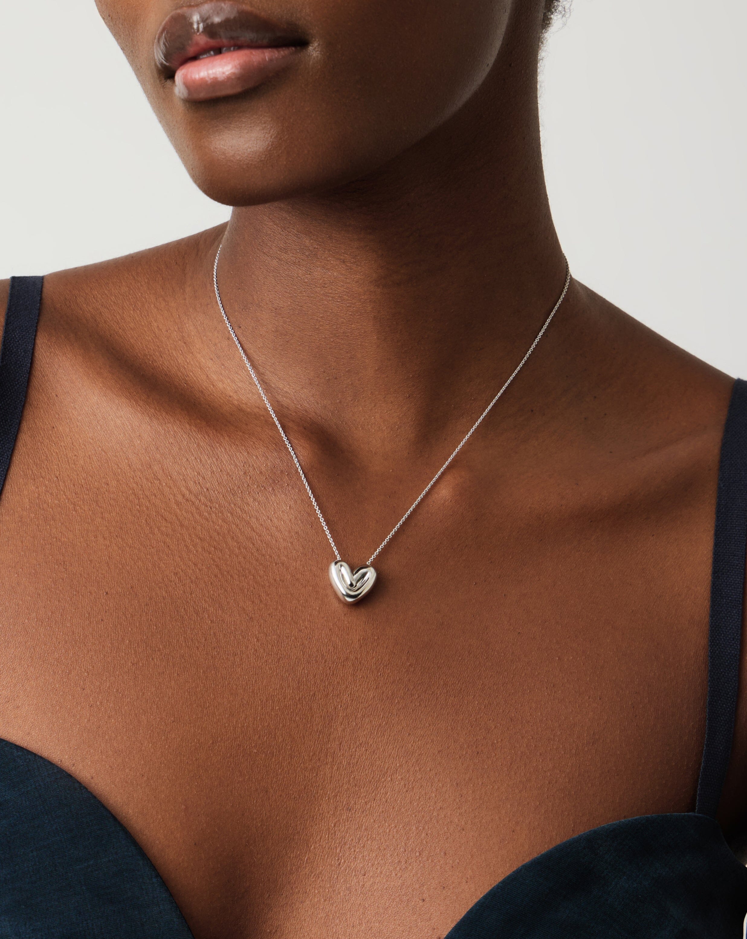 Puffy Heart Pendant Necklace | Silver Plated - Image 3