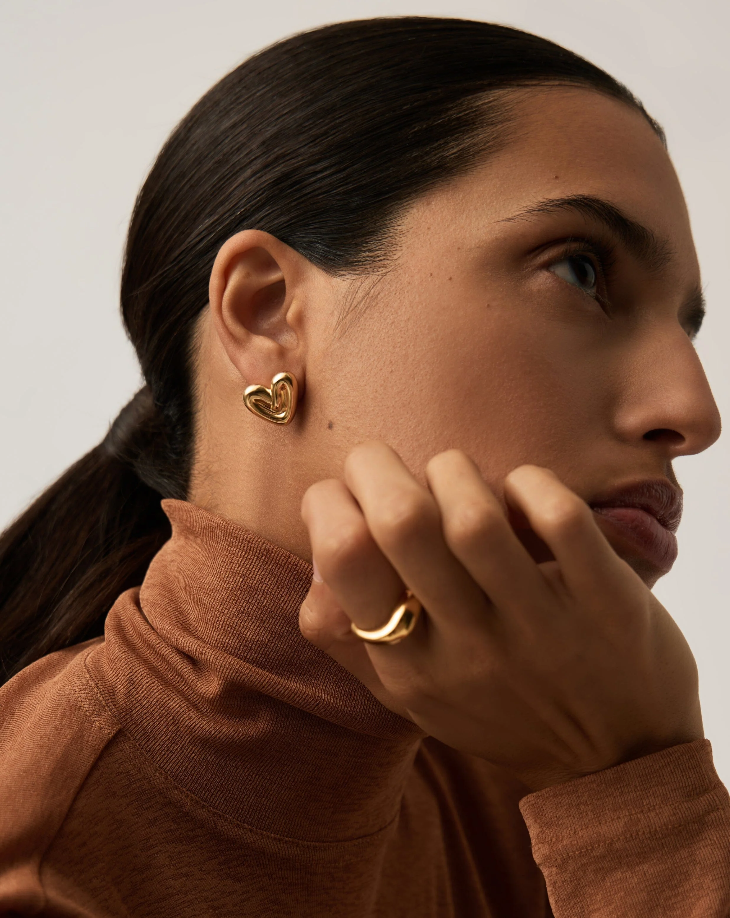 Puffy Heart Stud Earrings | 18ct Gold Plated - Image 3