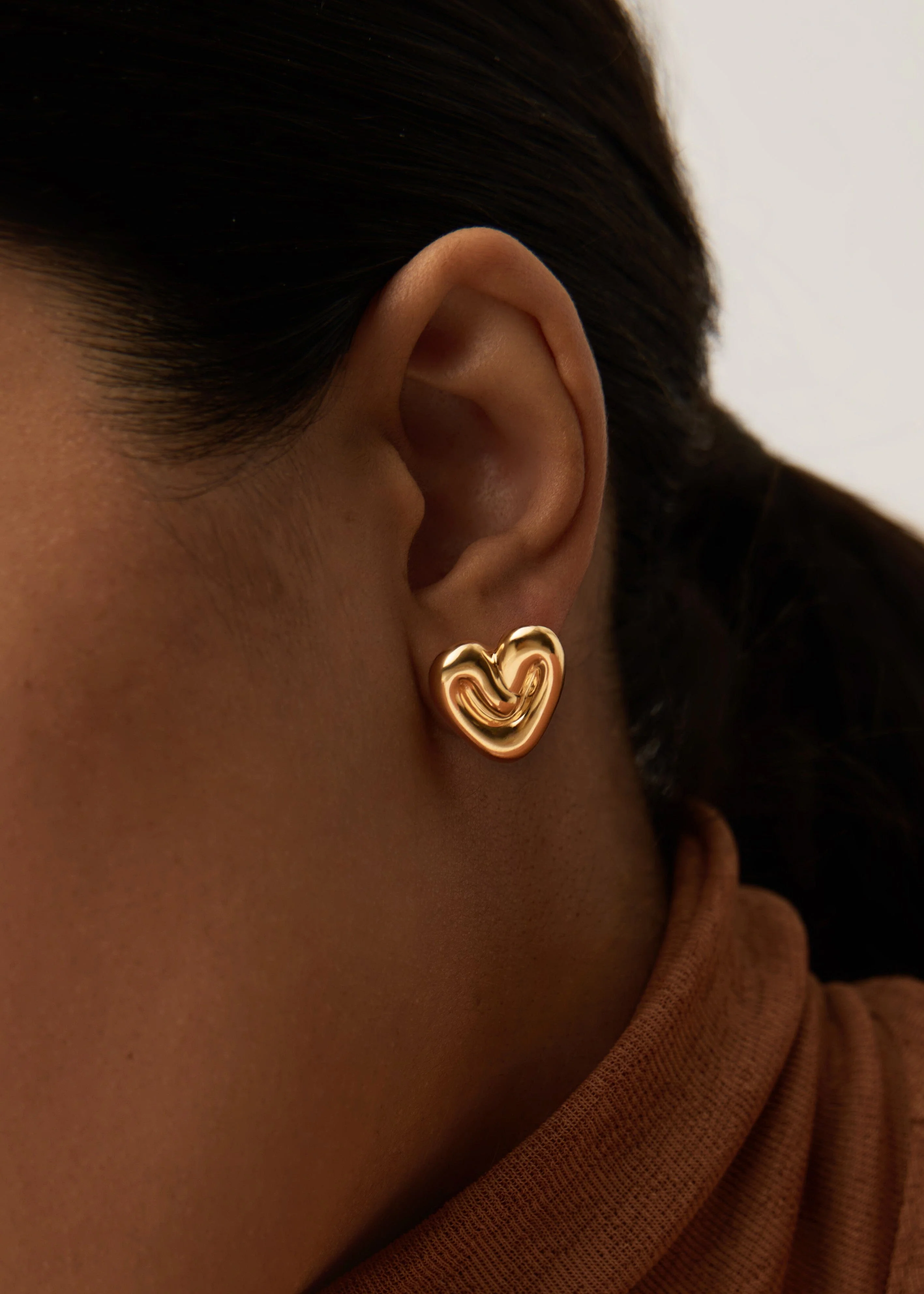 Puffy Heart Stud Earrings | 18ct Gold Plated - Image 6