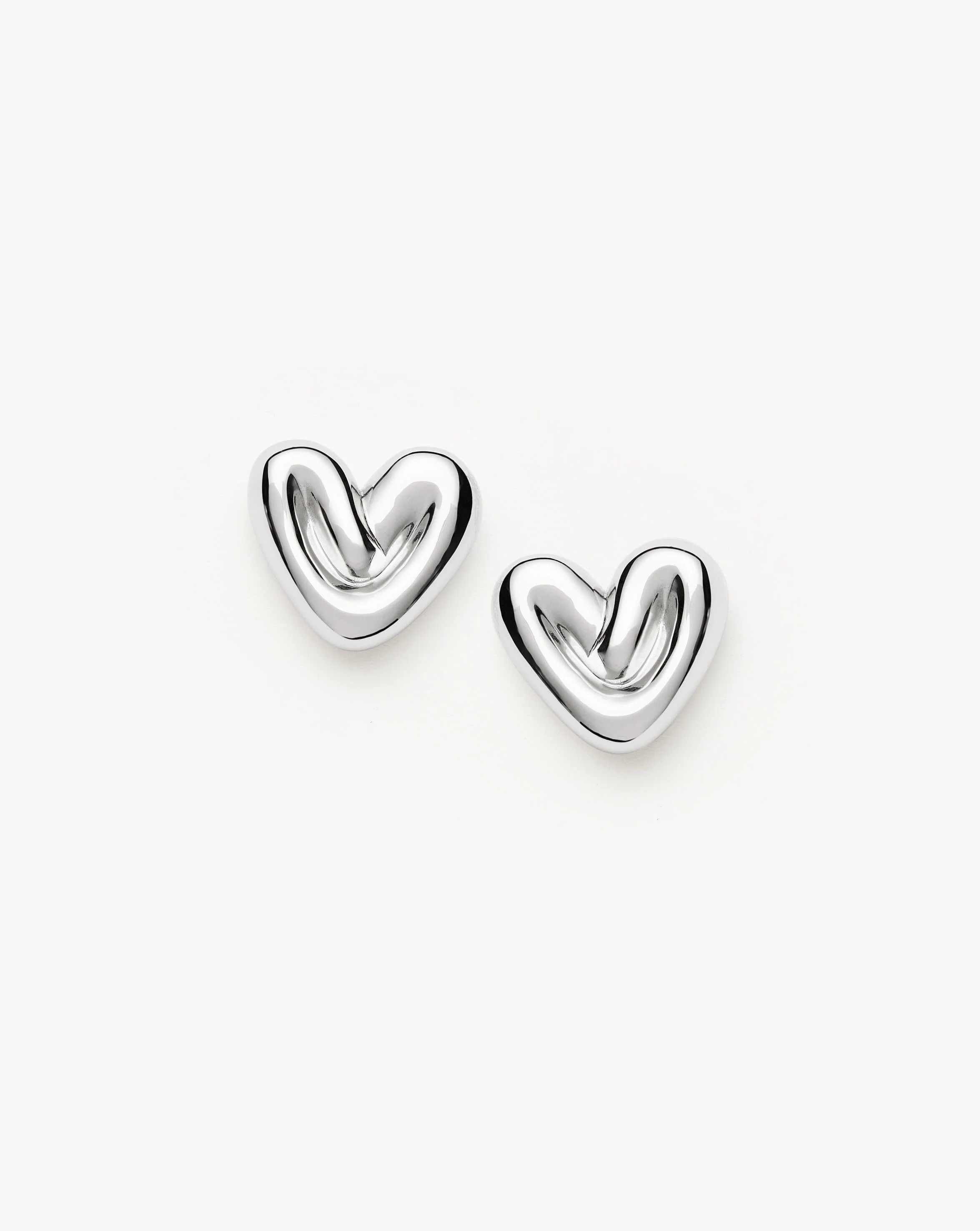 Puffy Heart Stud Earrings | Silver Plated