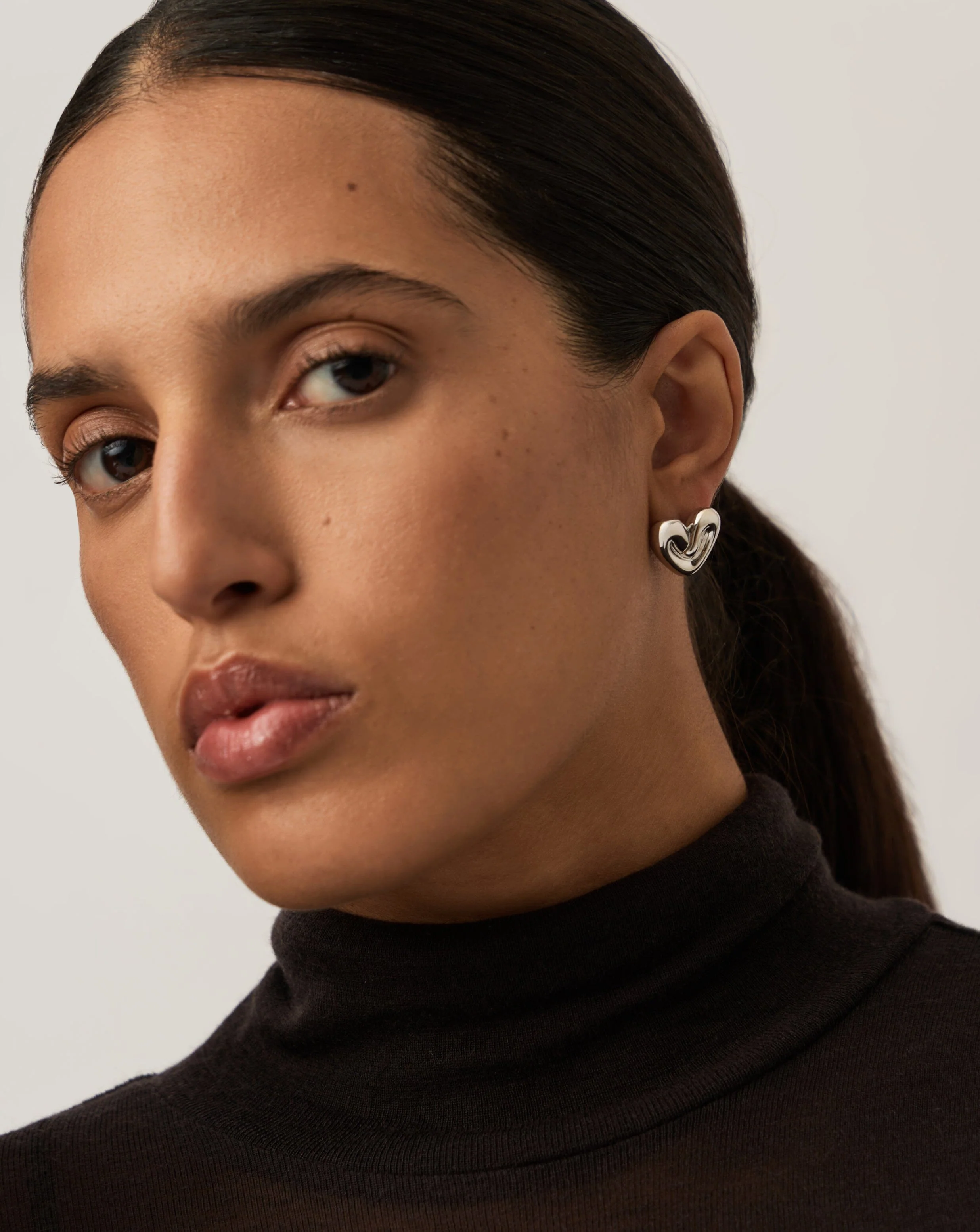 Puffy Heart Stud Earrings | Silver Plated - Image 2